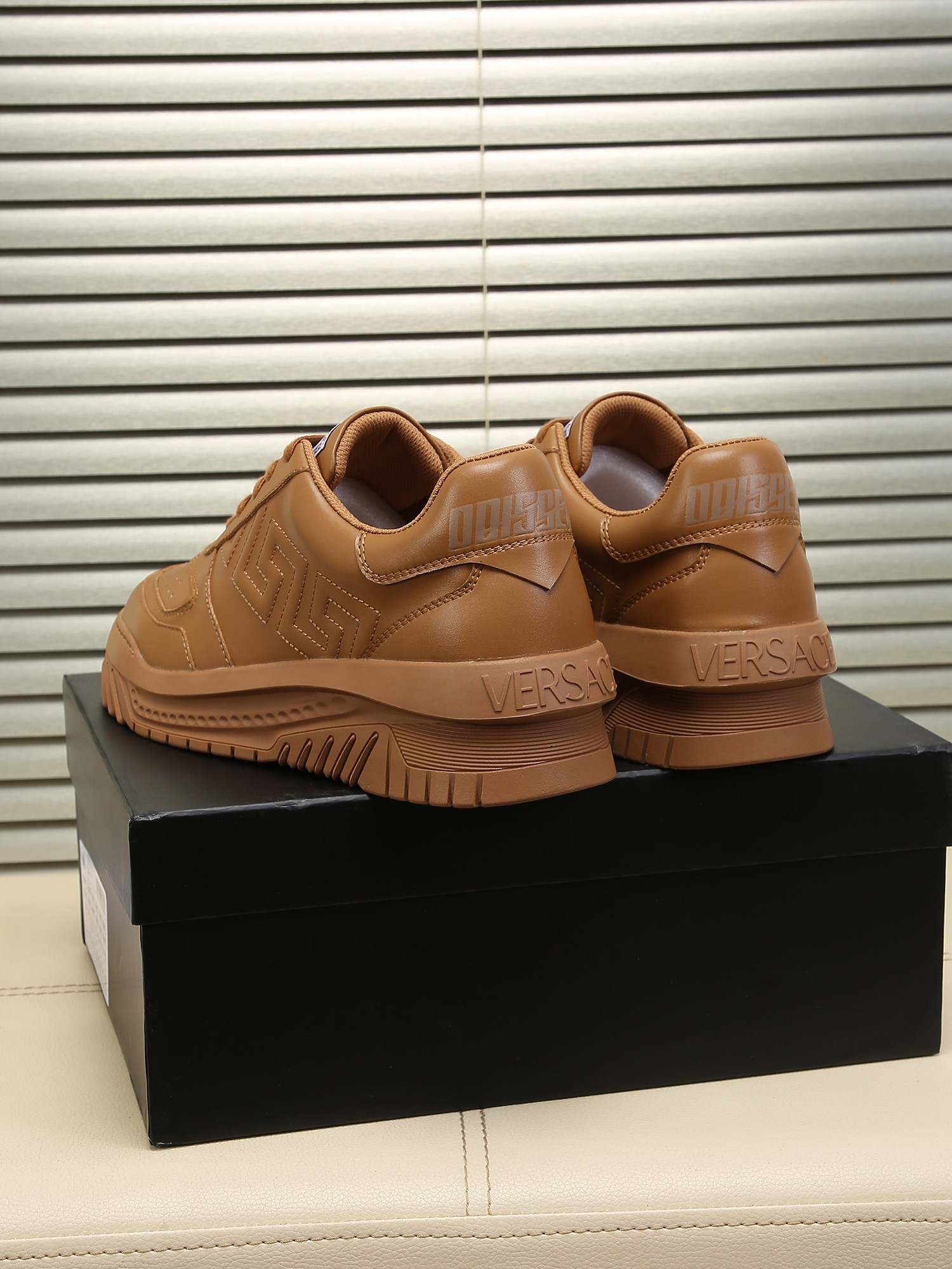 Versace Grace Labyrinth Knit Sneakers Brown