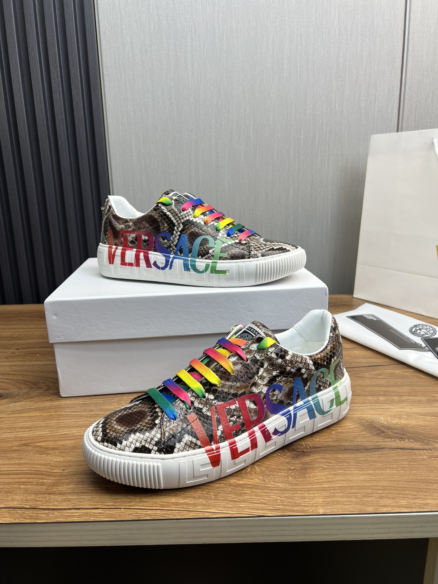 Versace Snakeskin Leather Sneakers Multi