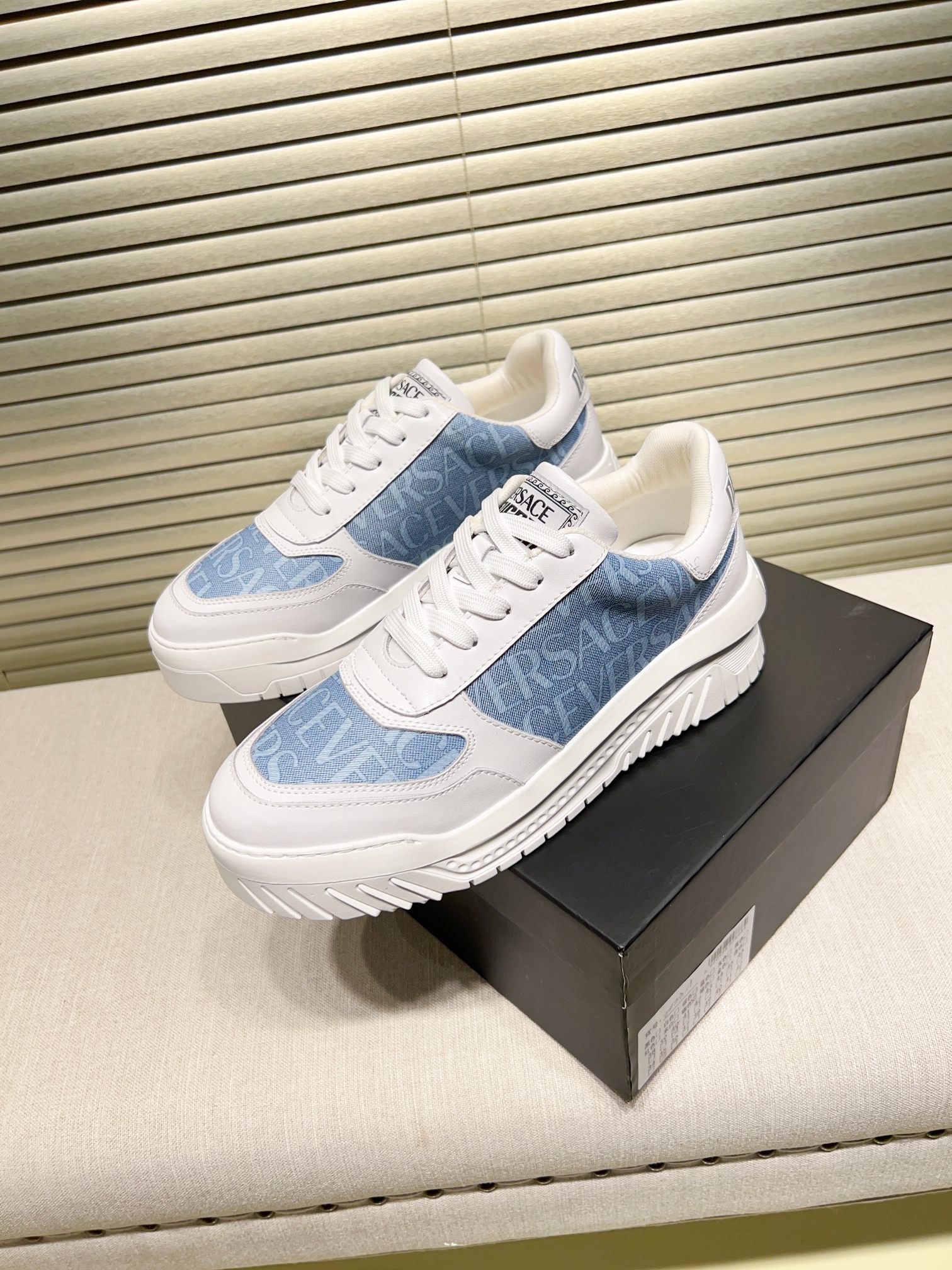 Versace Greca Knit Chunky Sneakers Blue