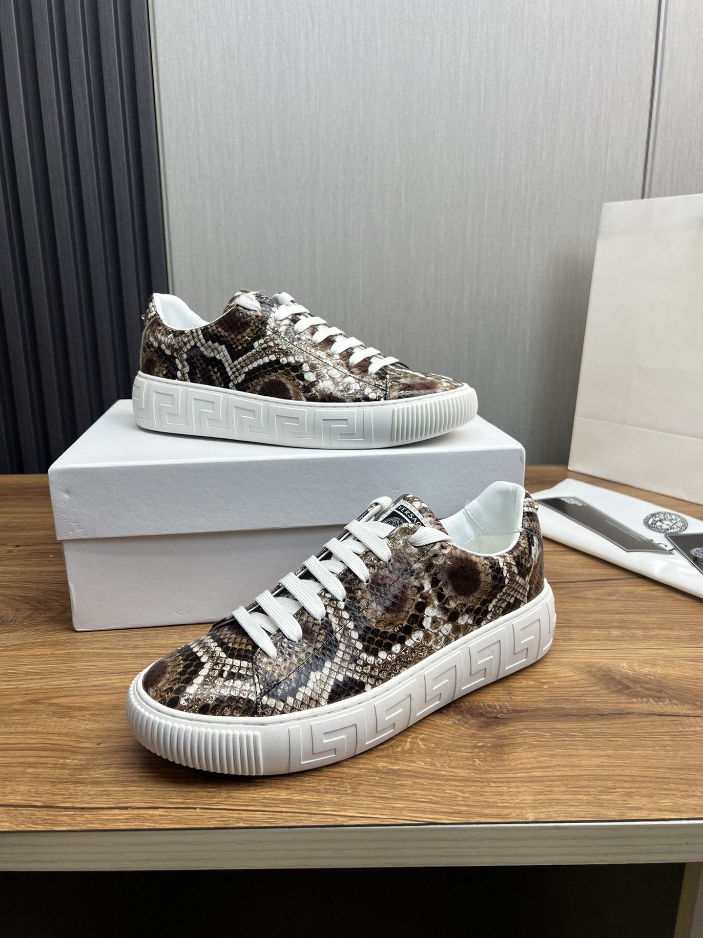 Versace Leather Platform Sneakers Brown