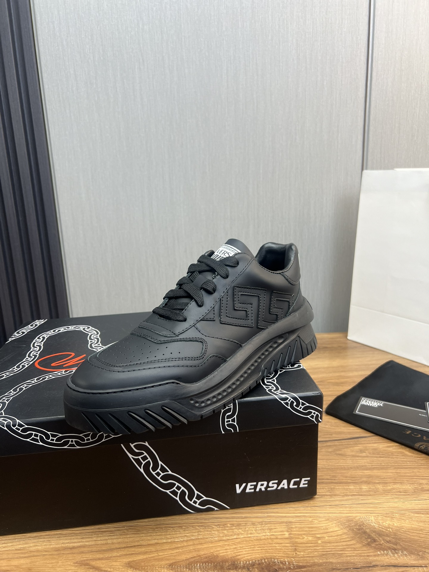 Versace Leather Casual Sneakers Black