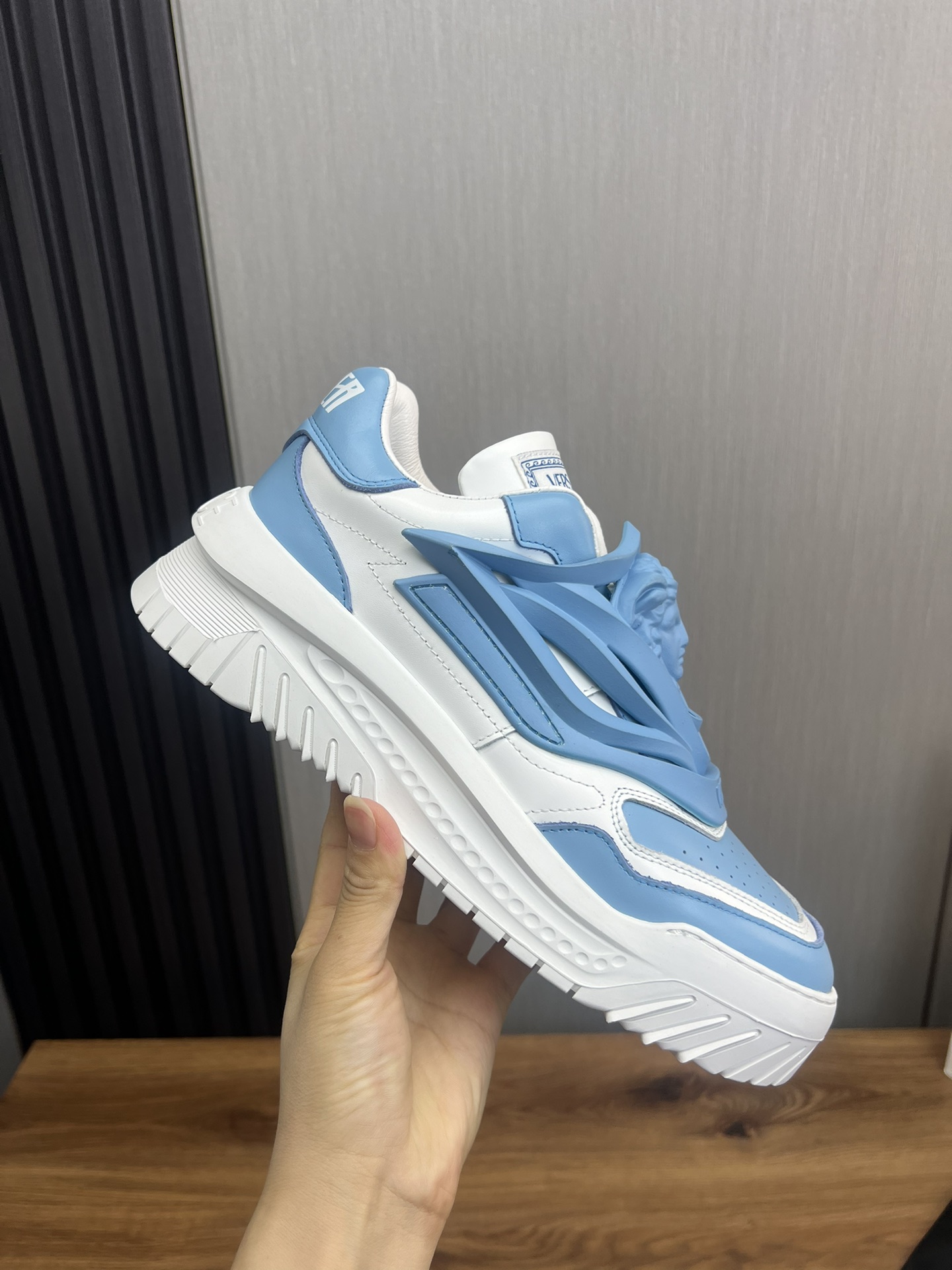 Versace Leather Casual Sneakers Blue/White
