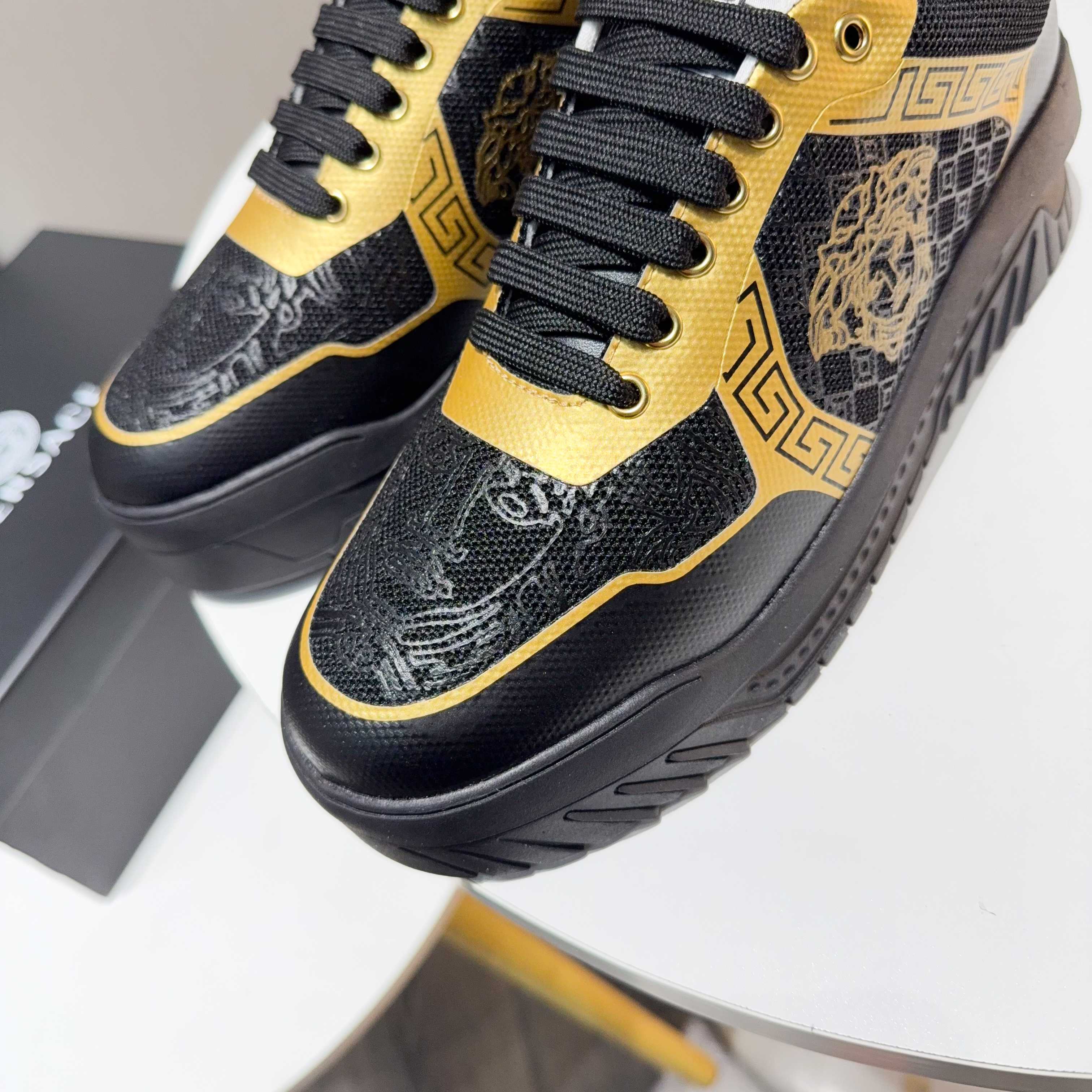 Versace Grace Labyrinth Knit Sneakers Black/Gold