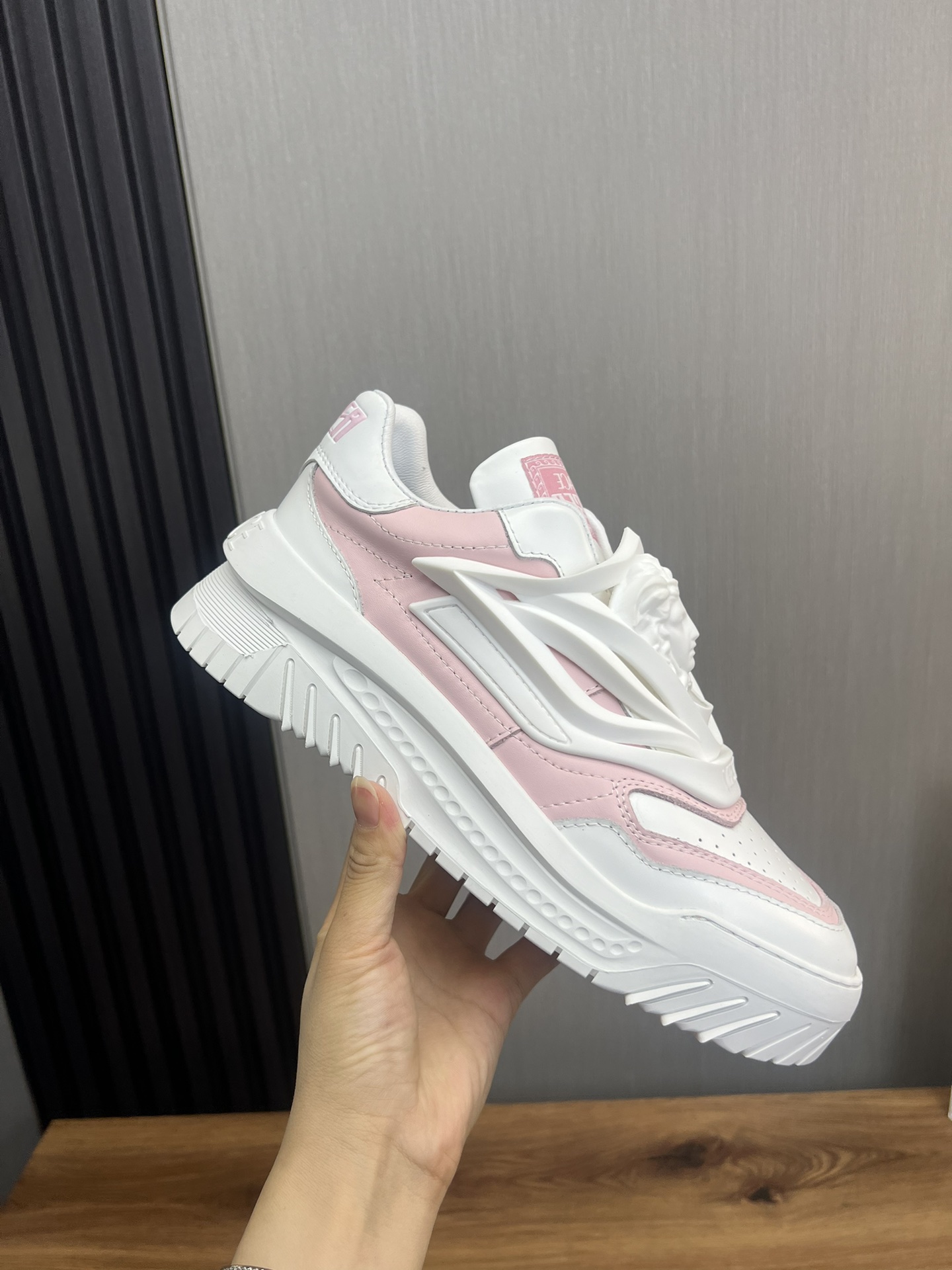 Versace Leather Chunky Sneakers White Pink