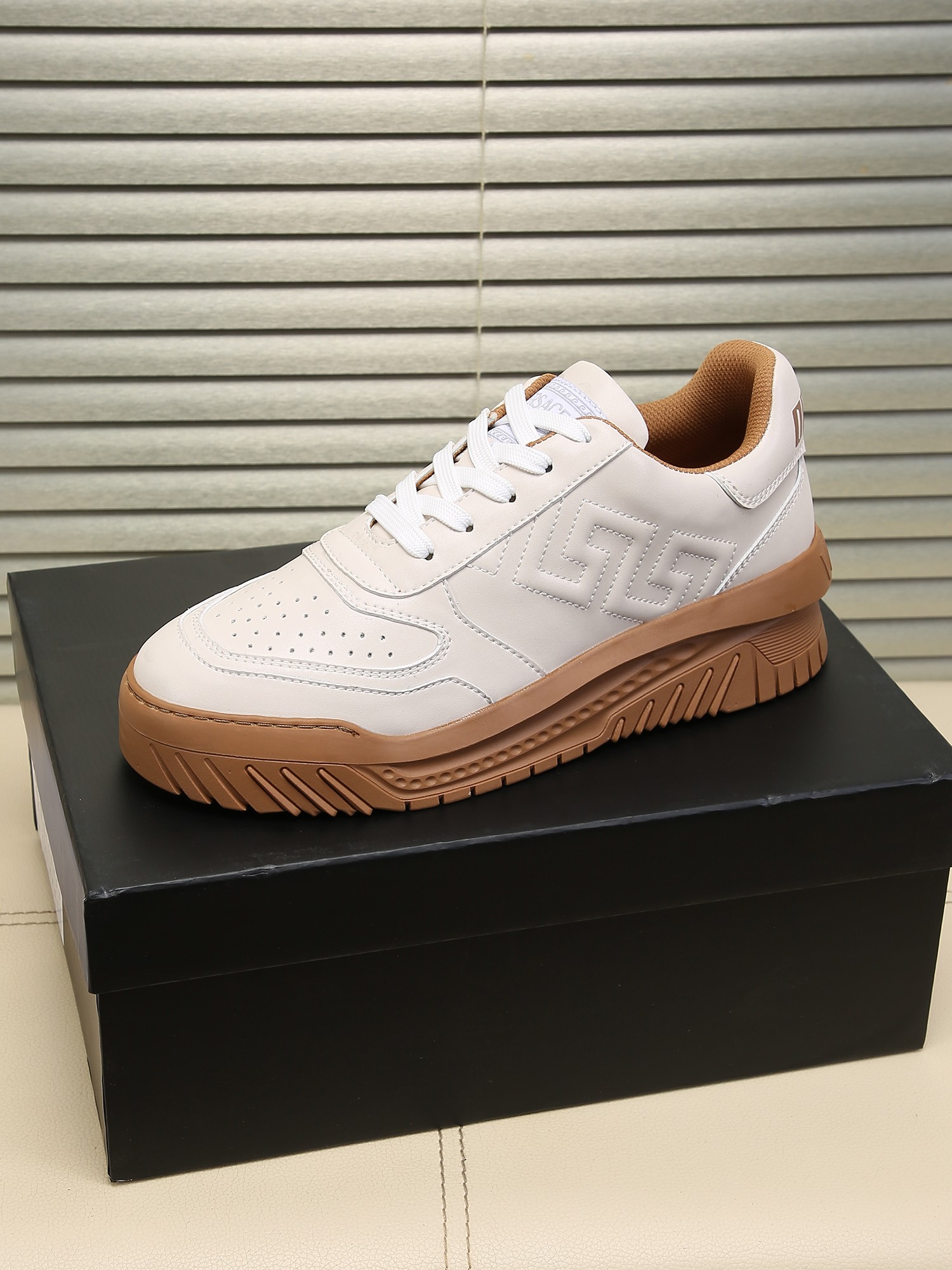 Versace Greek Key Chunky Sneakers White/Tan