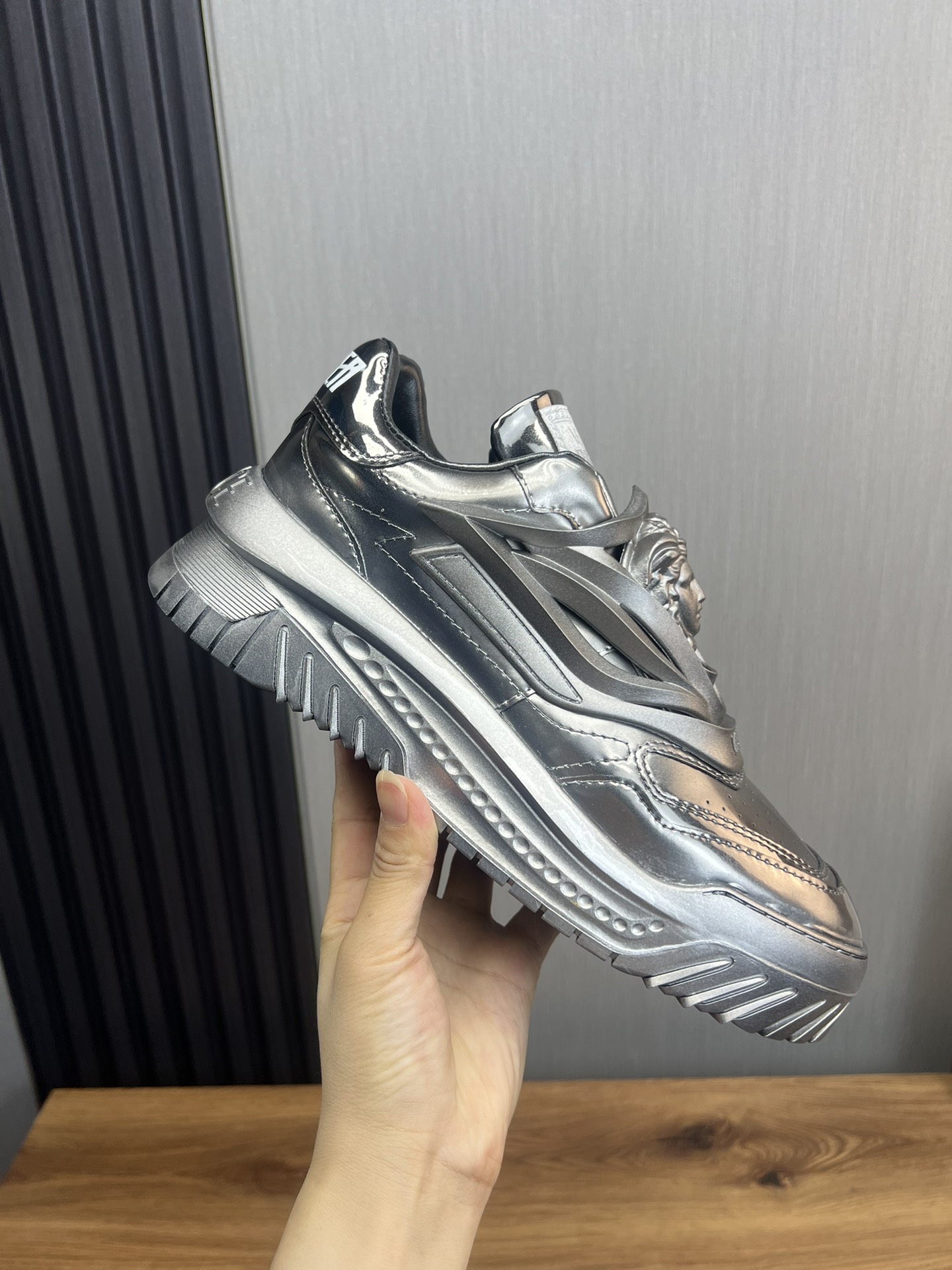 Versace Medusa Leather Sneakers Silver