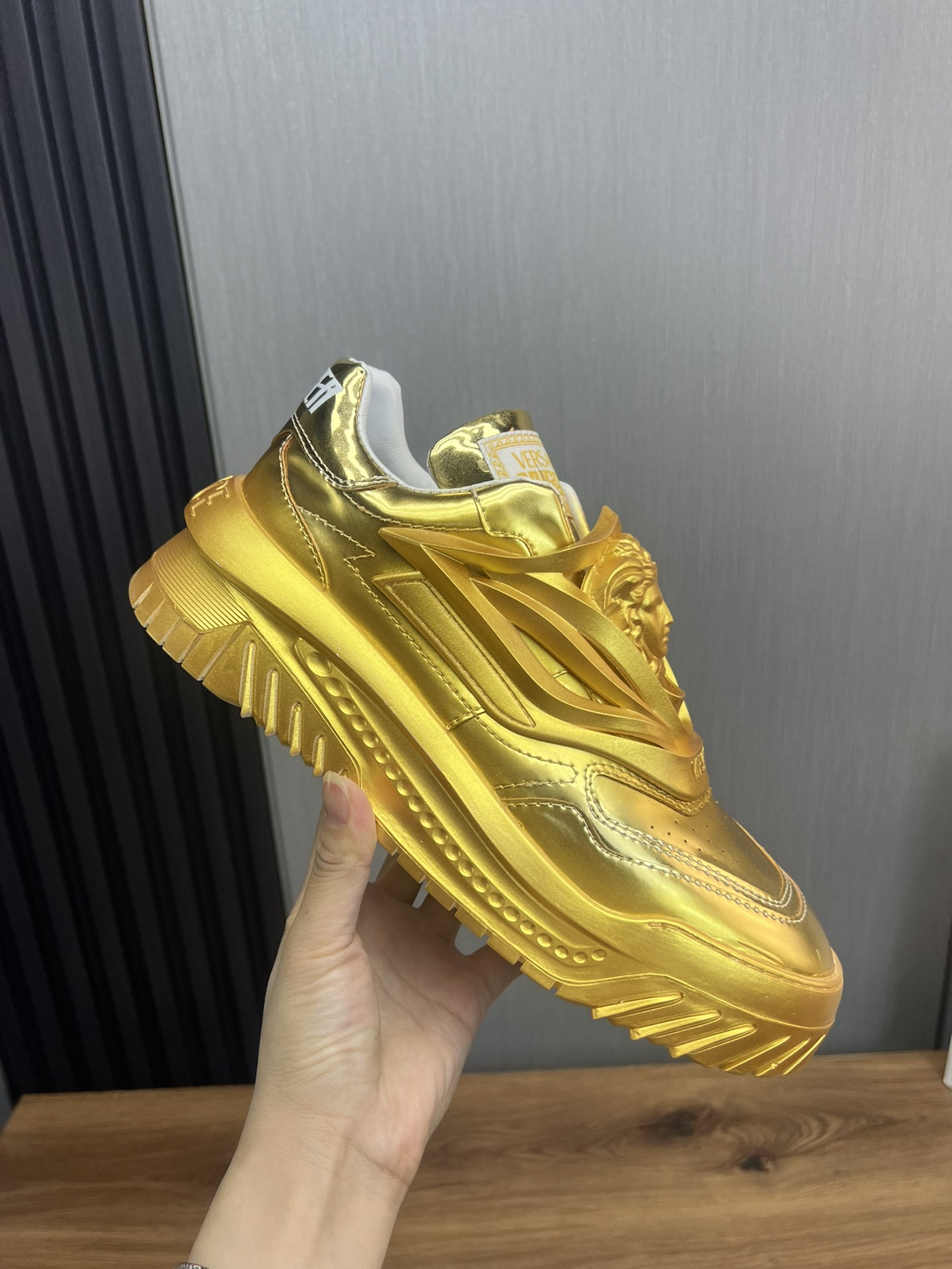 Versace Odissea Leather Sneakers Gold