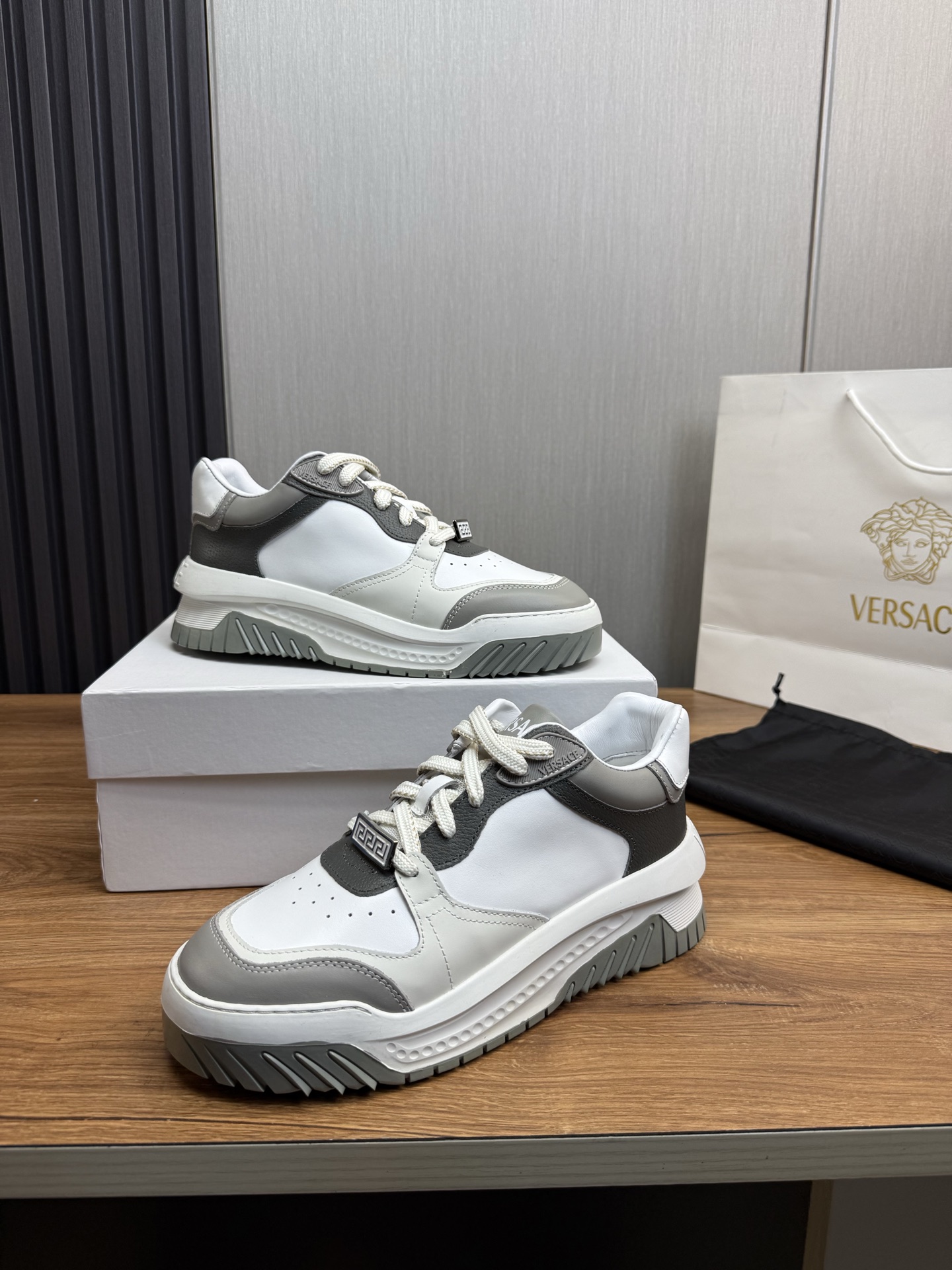 Versace Leather Casual Sneakers Gray