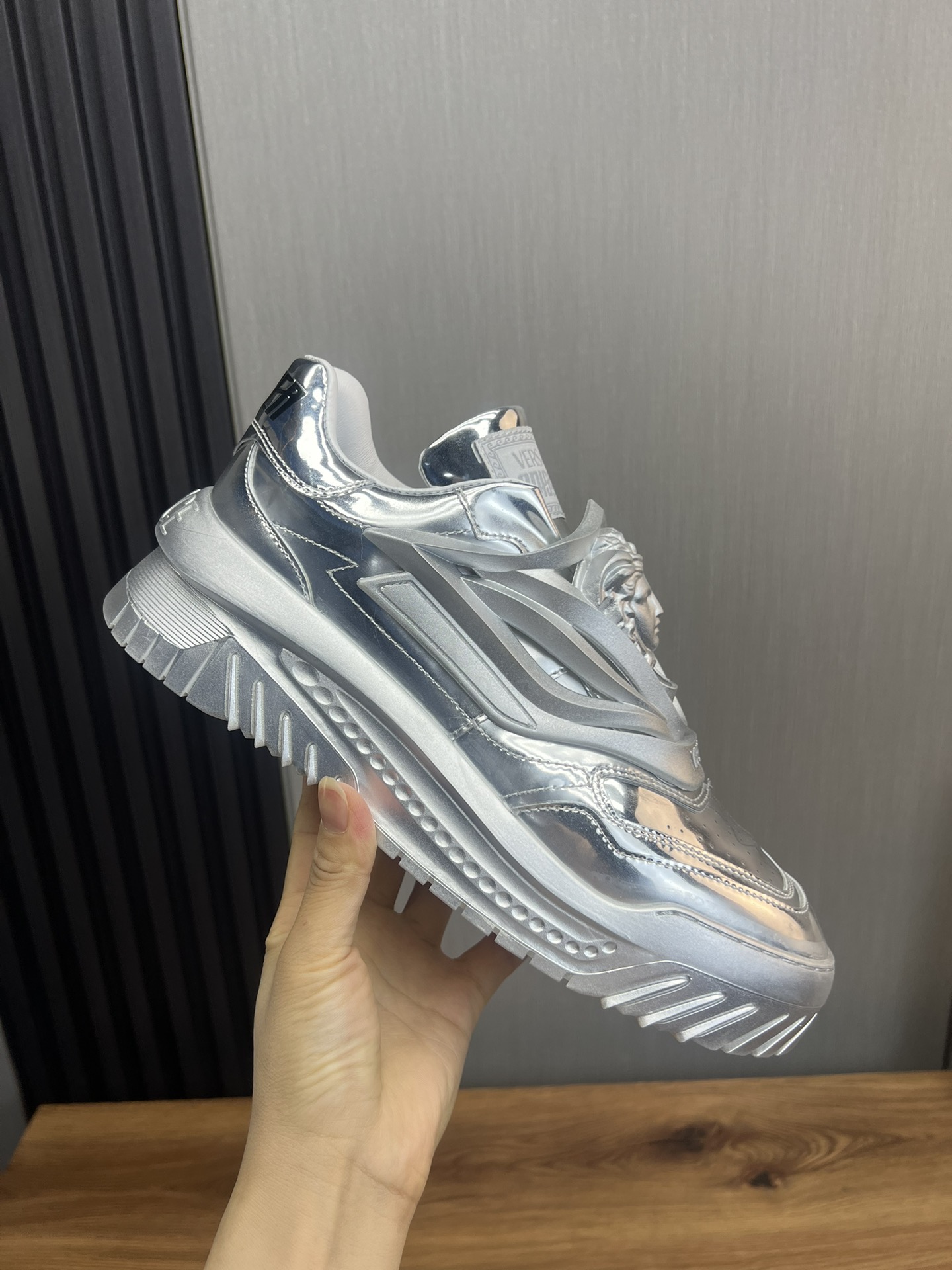 Versace Medusa Leather Sneakers Silver