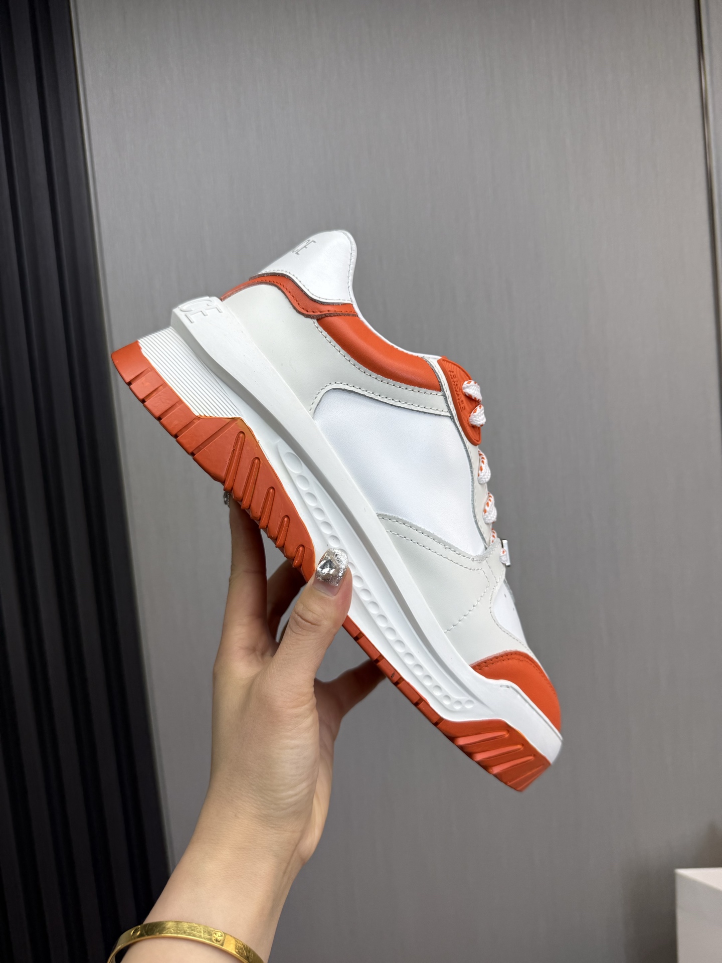 Versace Leather Casual Sneakers White-Orange