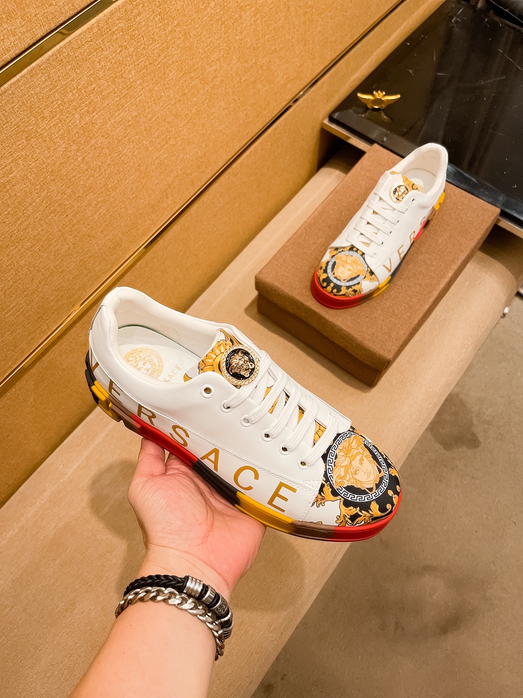 Versace Leather Low-Top Sneakers Multicolor