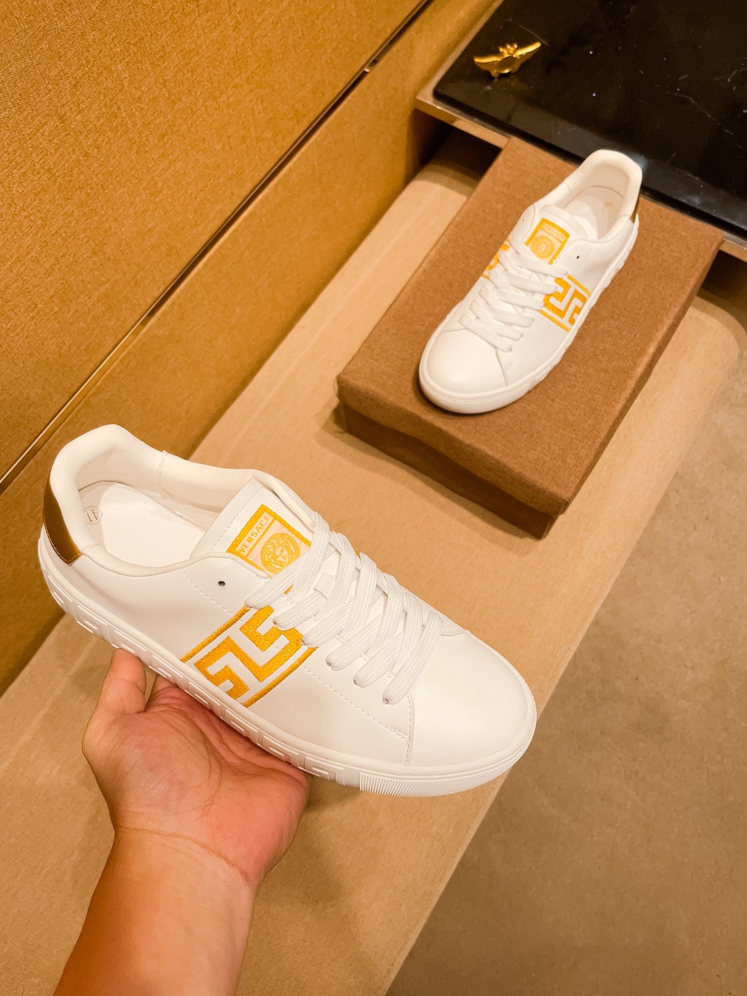Versace Leather Low-Top Sneakers White/Gold