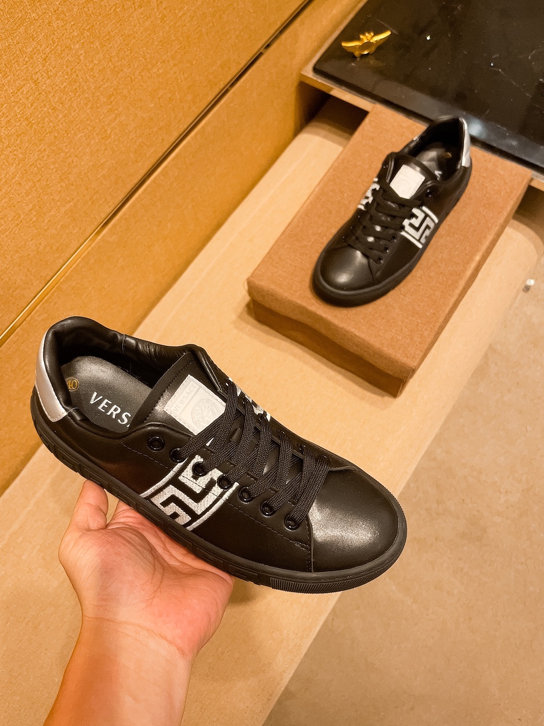 Versace Leather Low-Top Sneakers Black