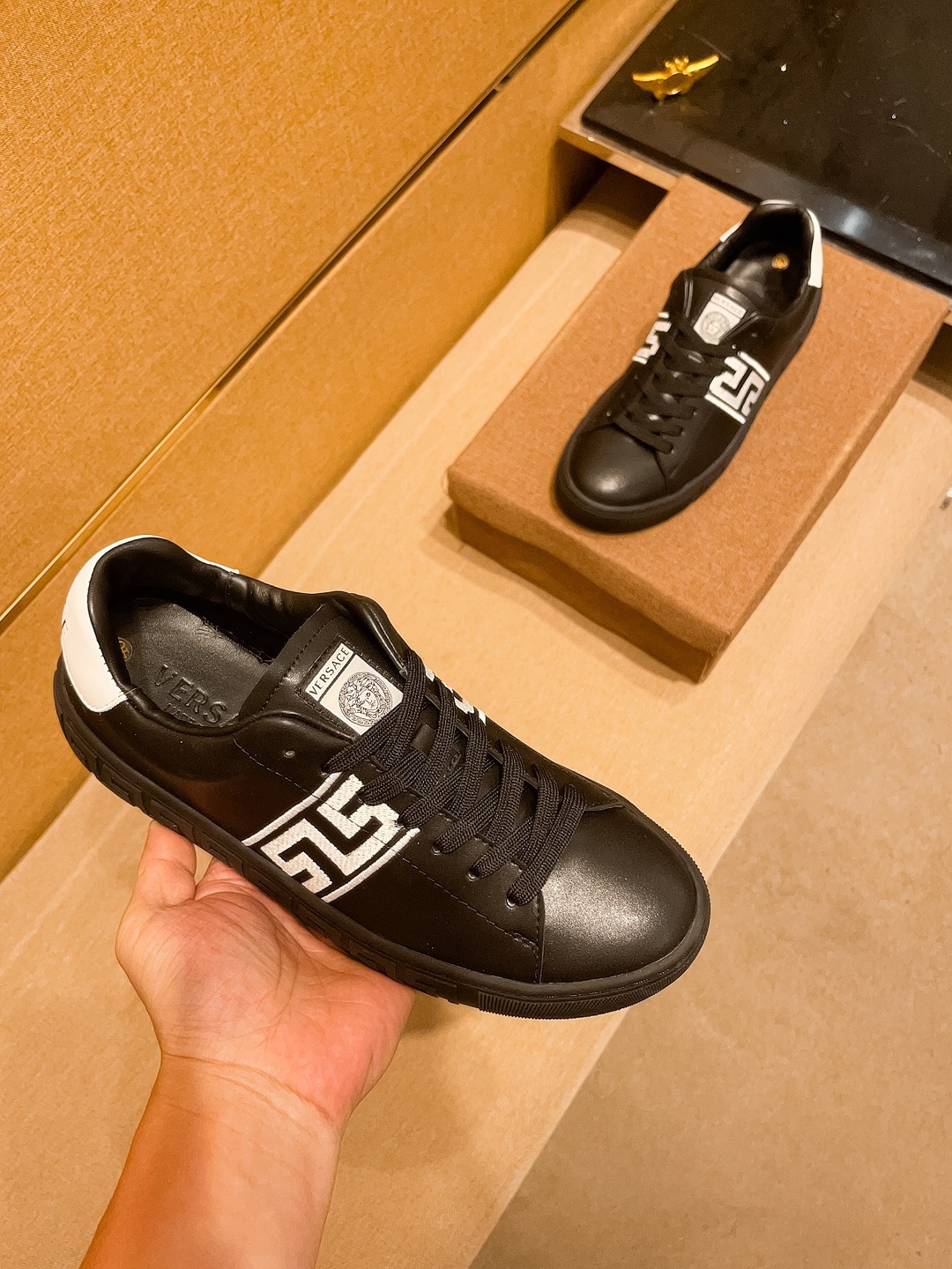 Versace Greca Leather Sneakers Black/White