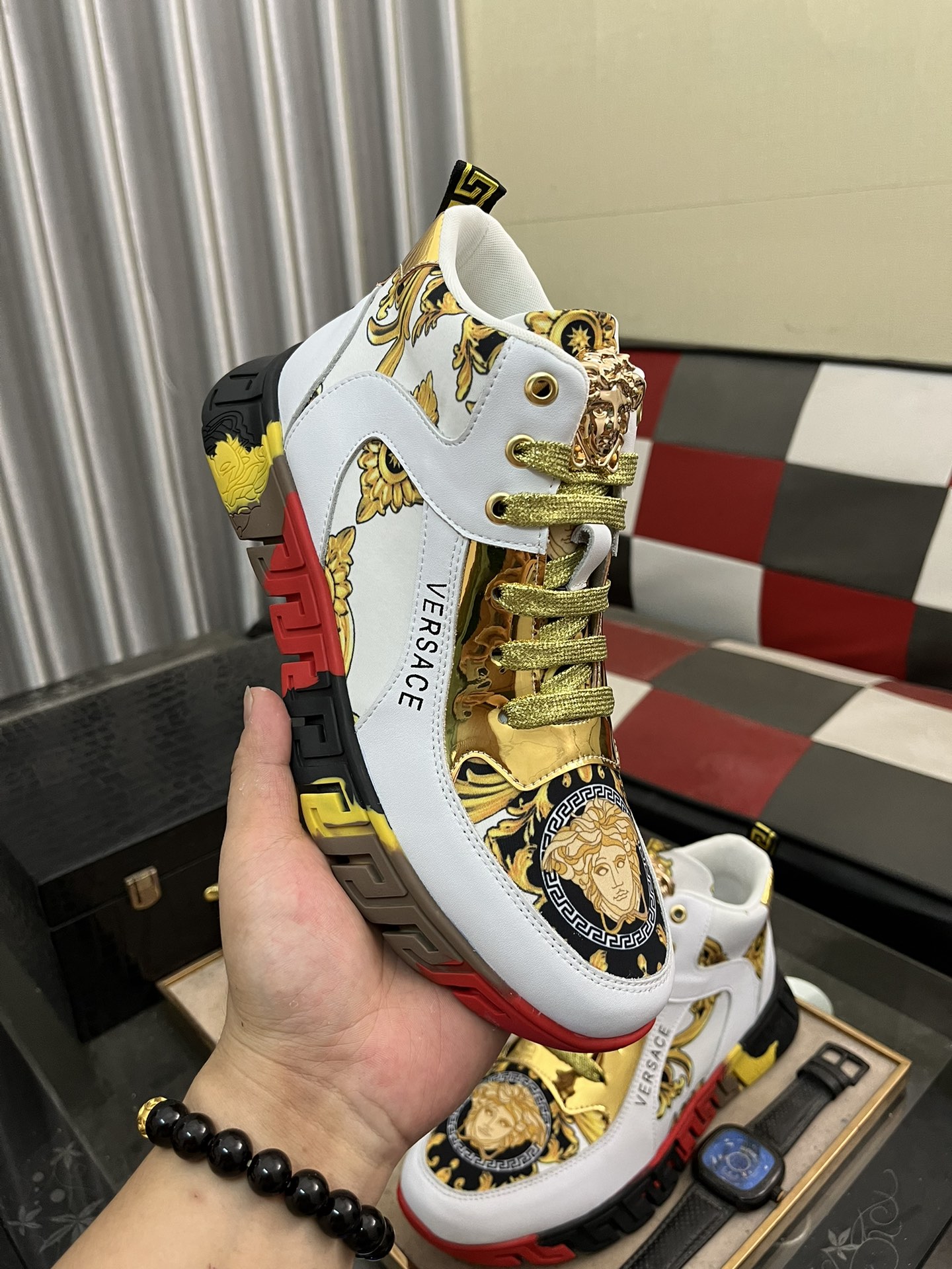 Versace Baroque High-Top Sneakers White/Gold