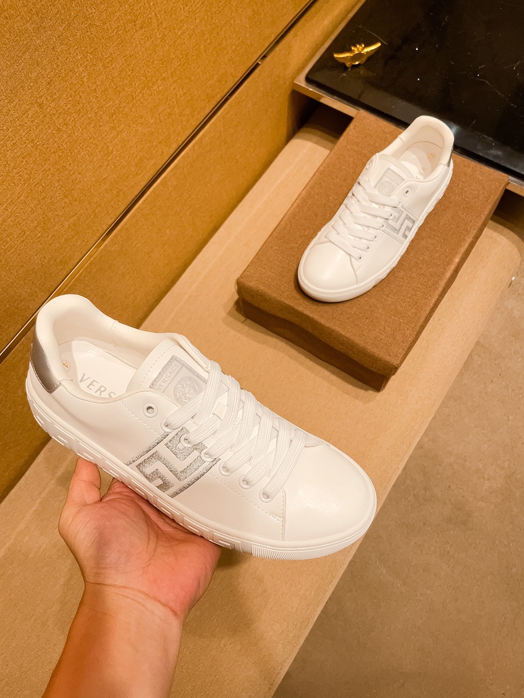 Versace Leather Low-Top Sneakers White/Silver
