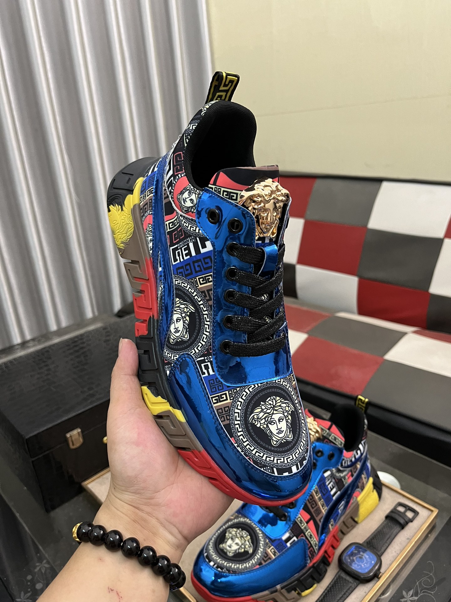 Versace Leather Chunky Sneakers Multicolor