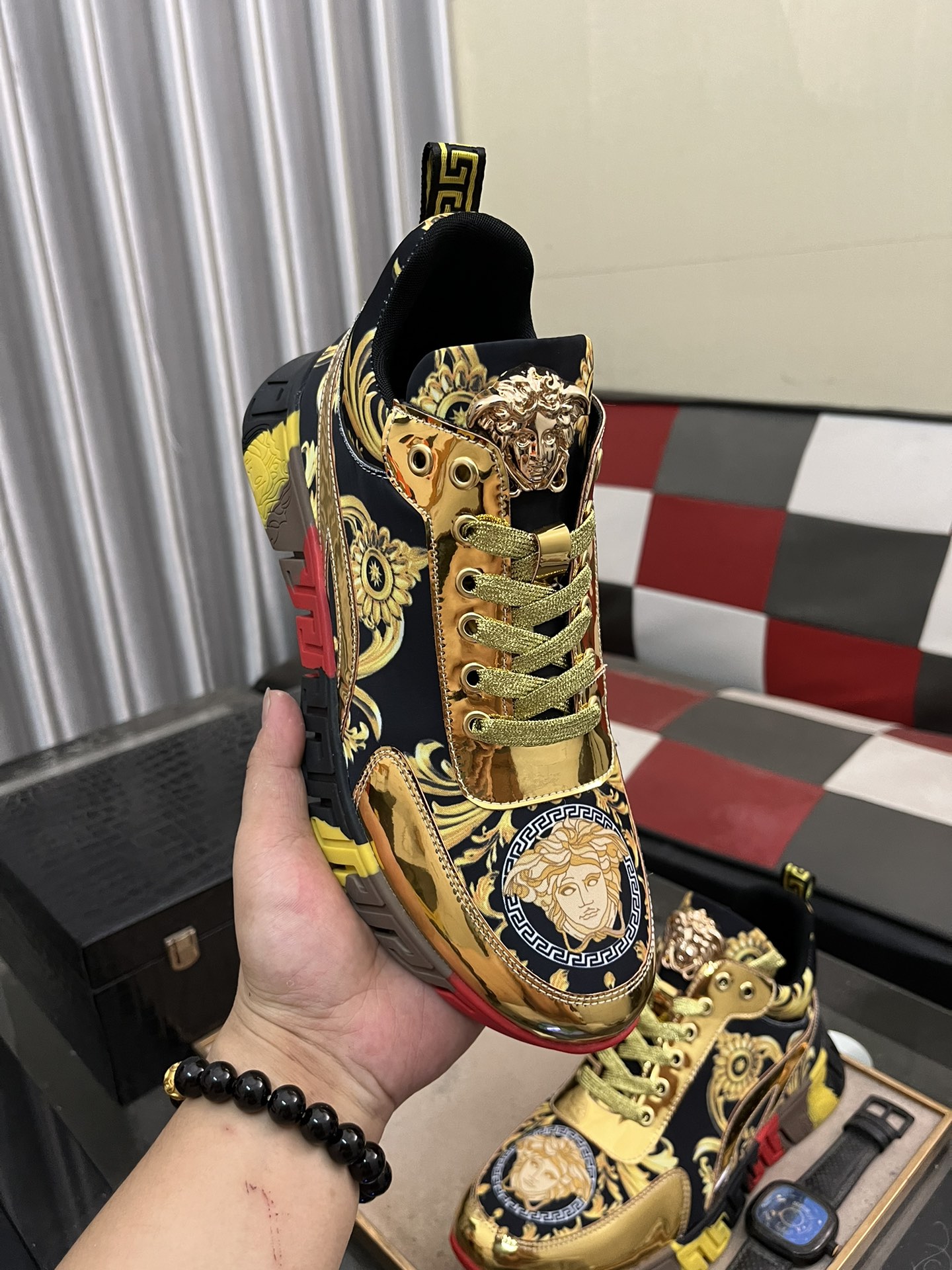 Versace Baroque Leather Sneakers Multicolor