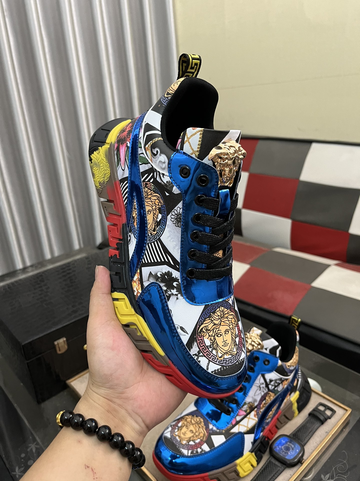 Versace Baroque Leather Sneakers Multi-Color