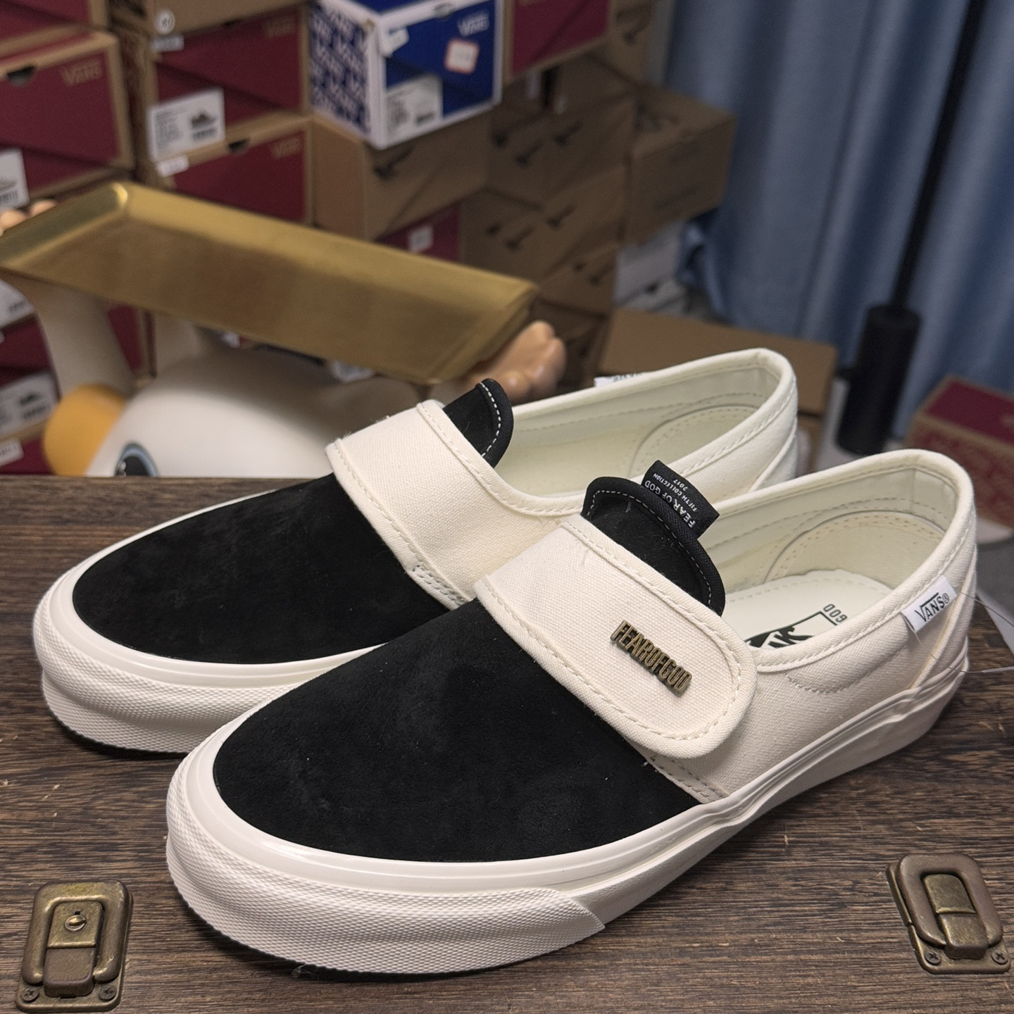 Vans Slip-On x Fear of God Suede Strap Sneakers Black/White