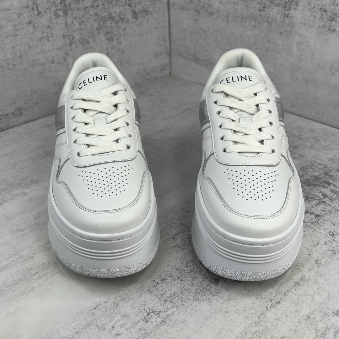 Celine Triomphe Platform Sneakers White/Silver