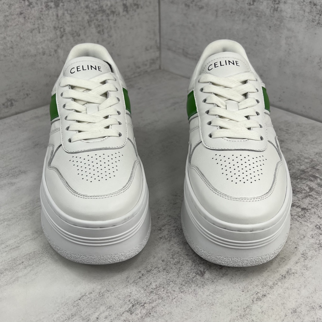 Celine Triomphe Platform Sneakers White/Green