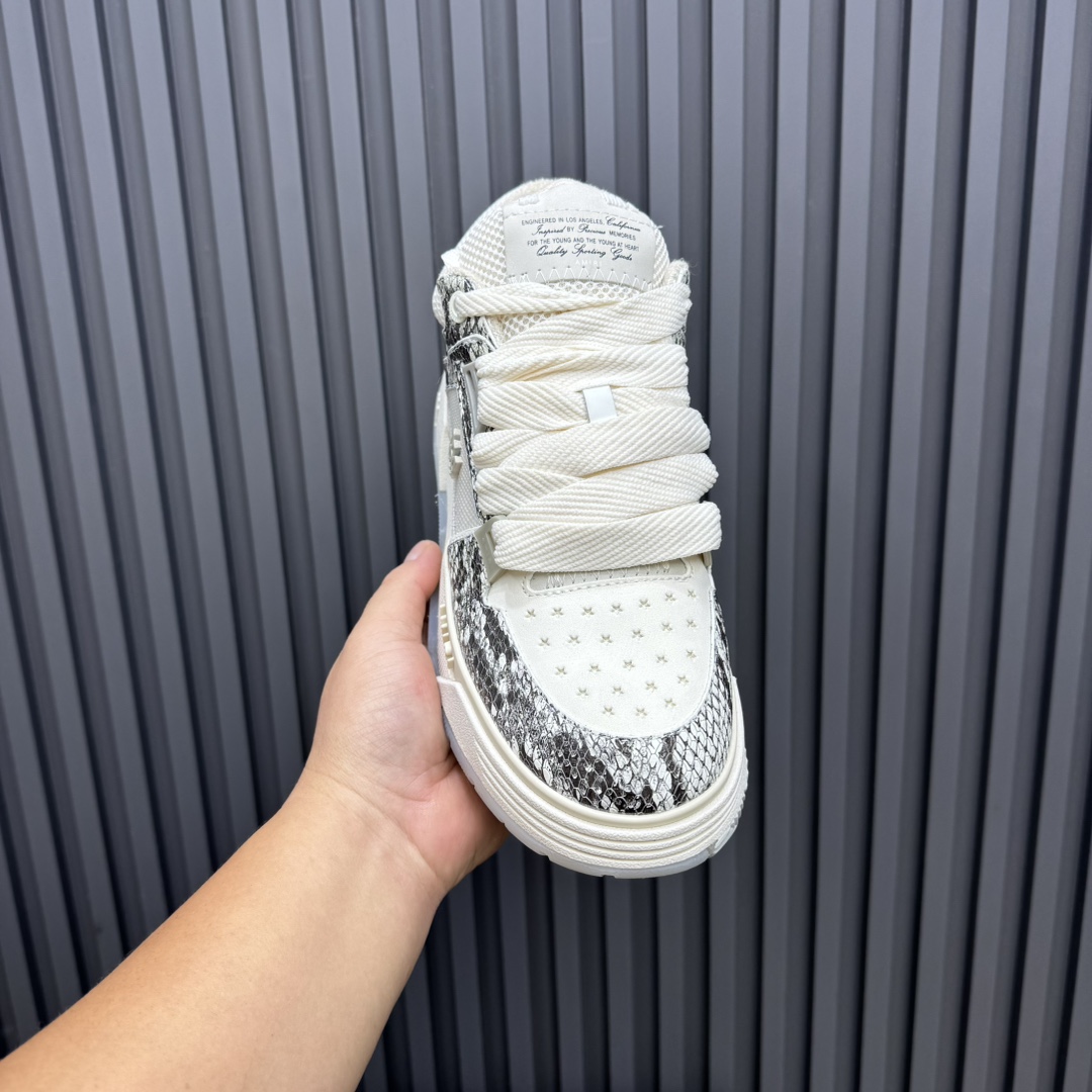 Amiri Snake-Print Low Sneakers White/Grey