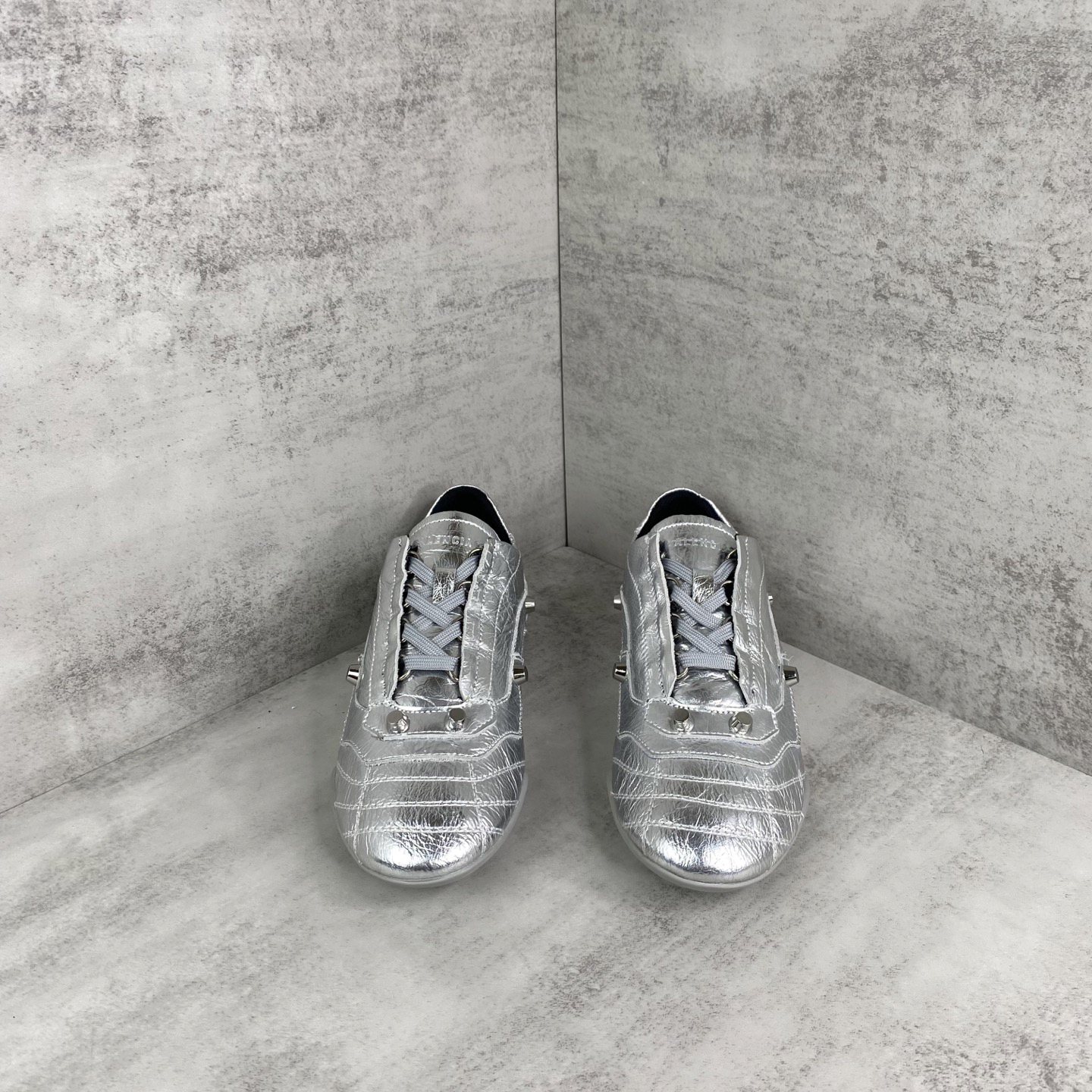 Balenciaga Punk Stud Lace-Up Shoes Silver
