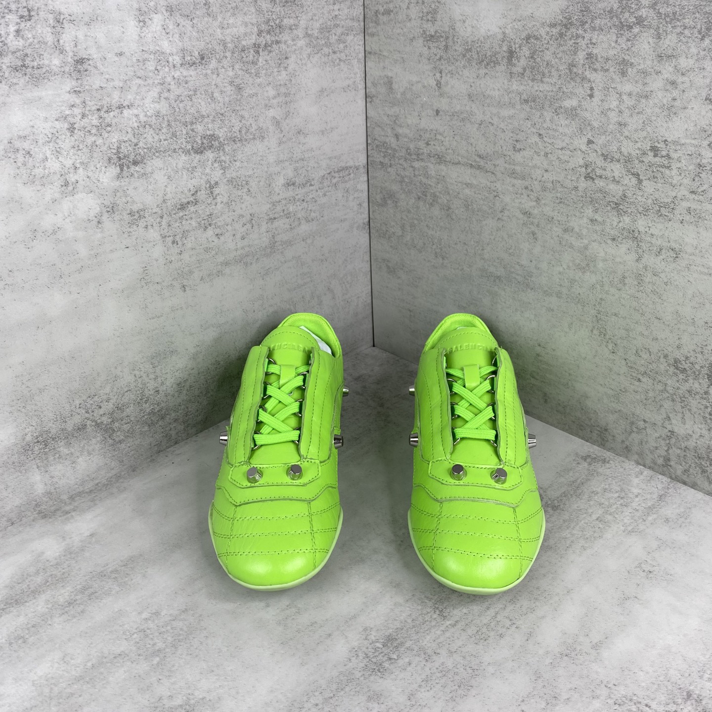 Balenciaga Punk Stud Lace-Up Shoes Neon Green