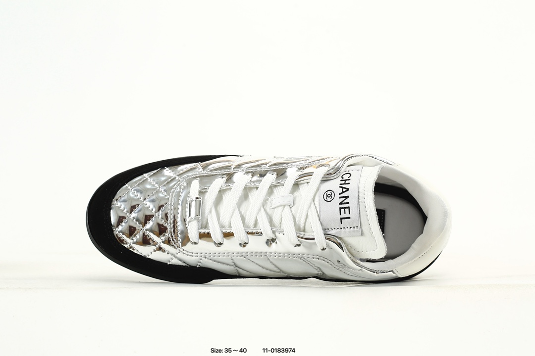 Chanel Quilted Low-Top Sneakers Silver/Black