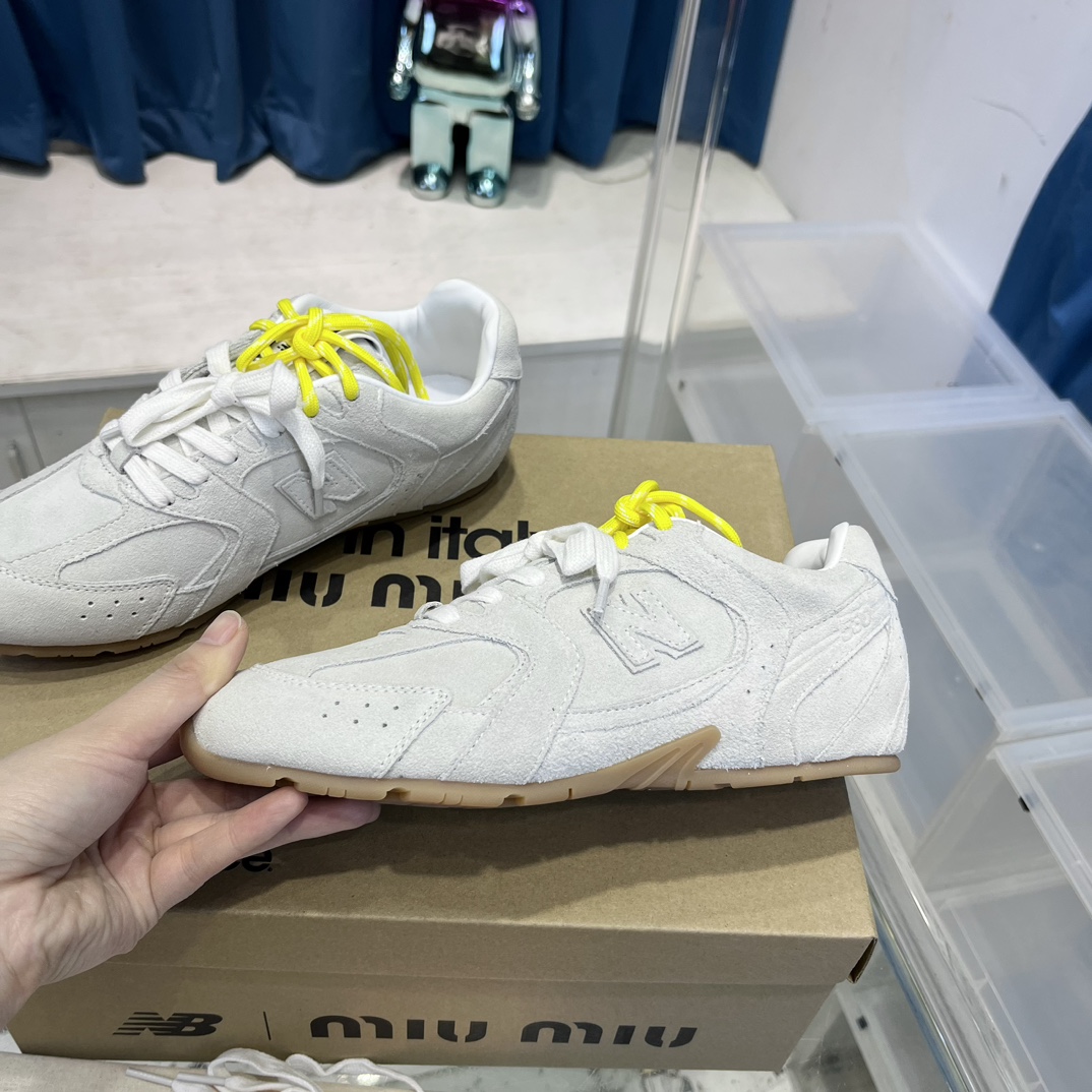 Miu Miu x New Balance 530 Suede Sneakers White/Yellow