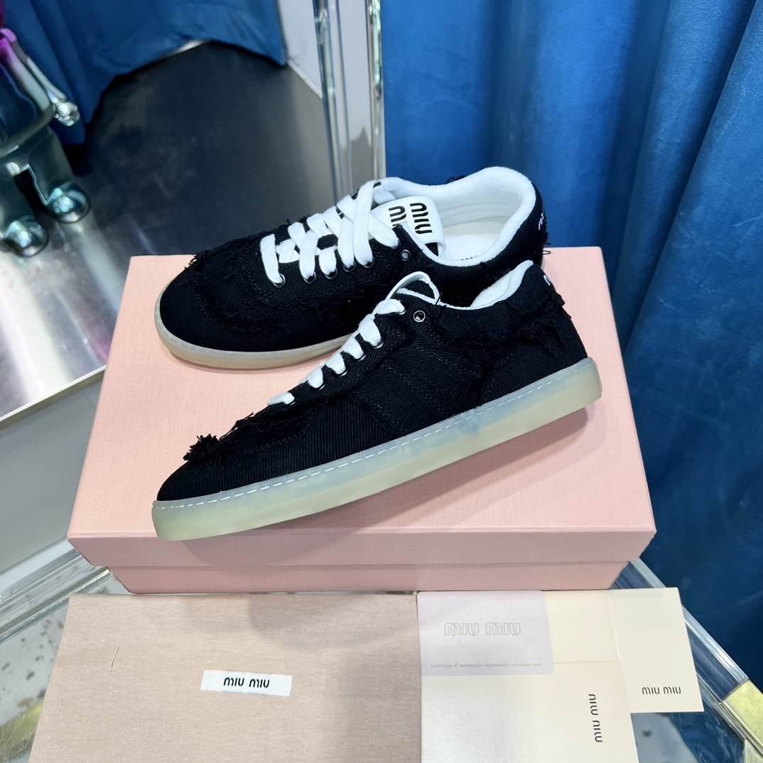Miu Miu Distressed Fringe Sneakers Black