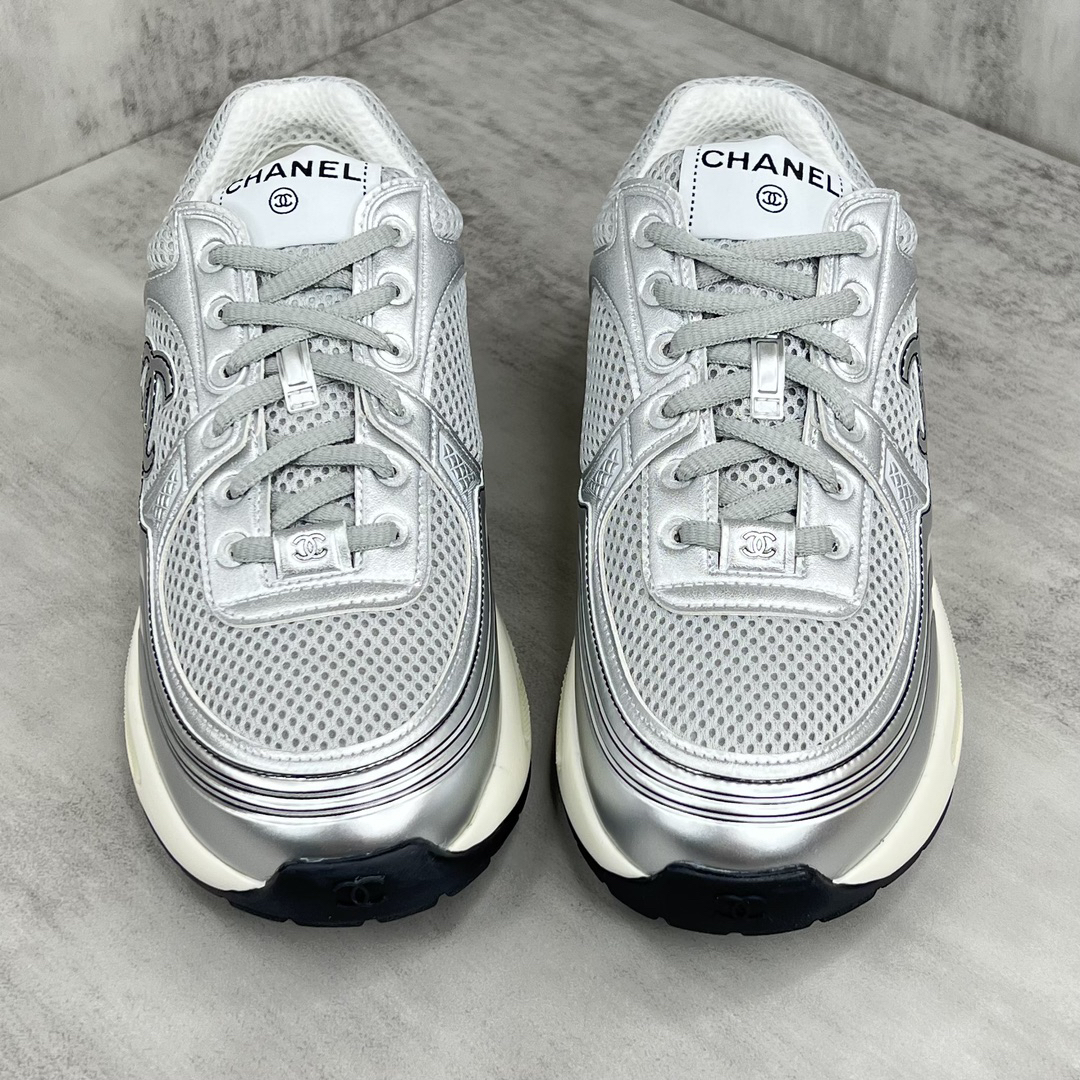 Chanel Mesh Runner Sneakers Silver