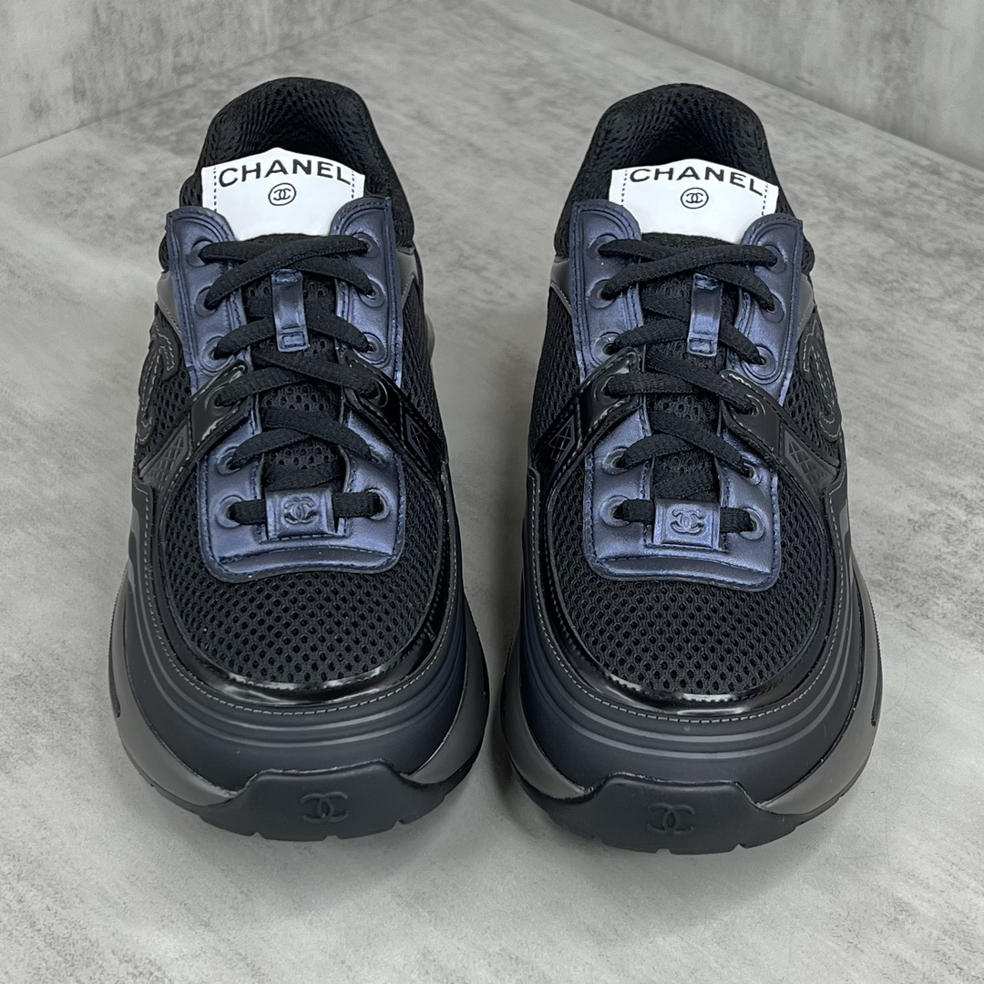 Chanel Mesh Leather Sneakers Black