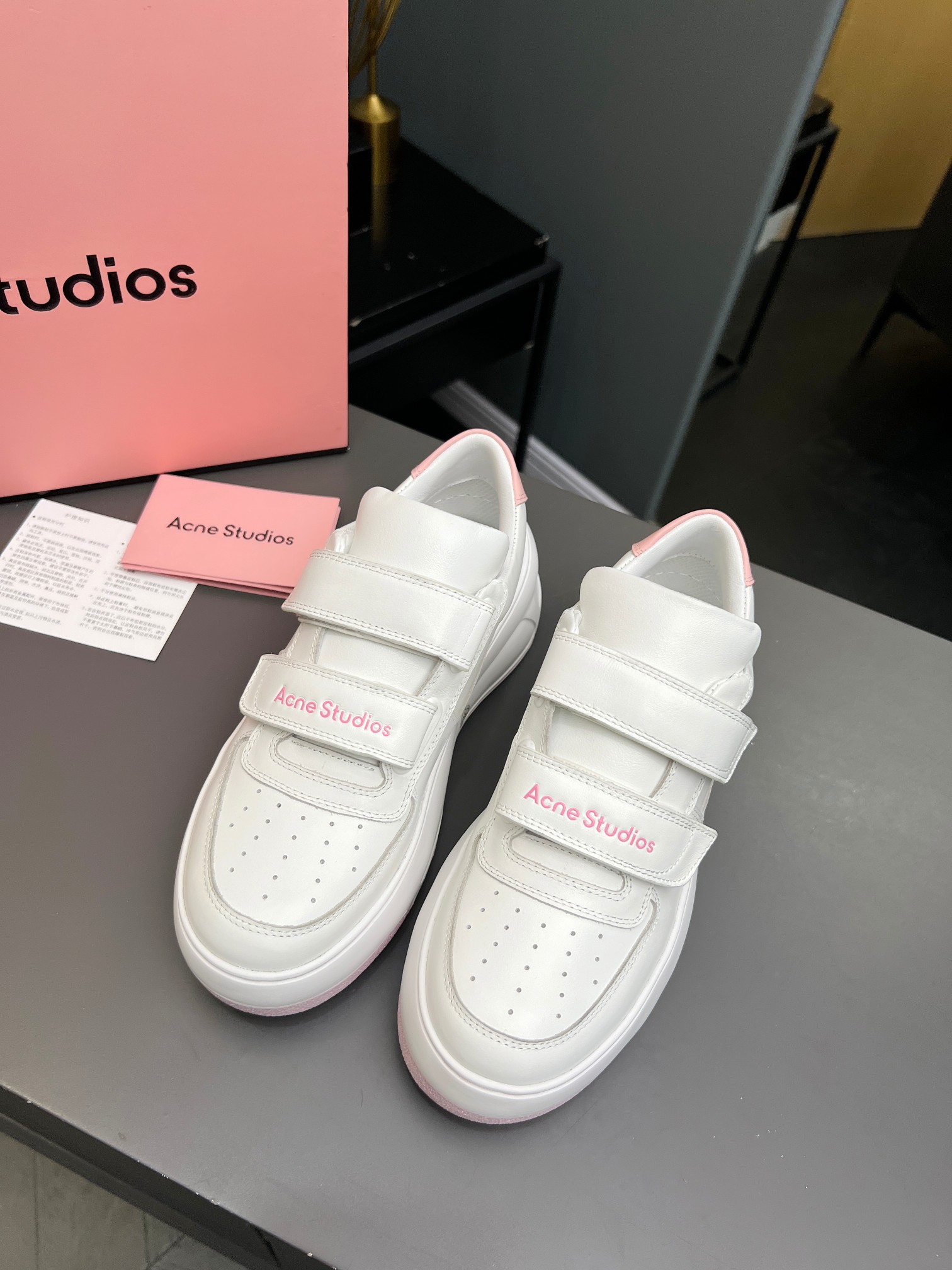 Acne Studios Velcro Platform Sneakers White Pink