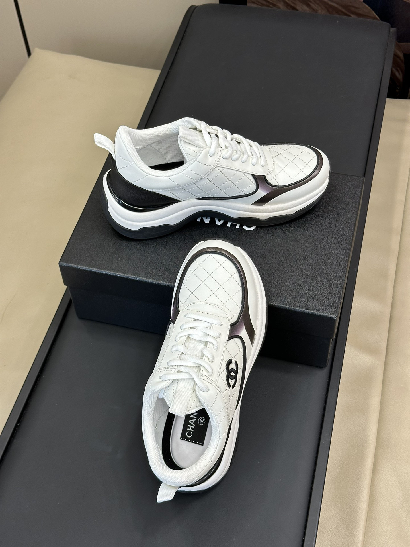 Chanel SS25 Quilted Sneakers White/Black