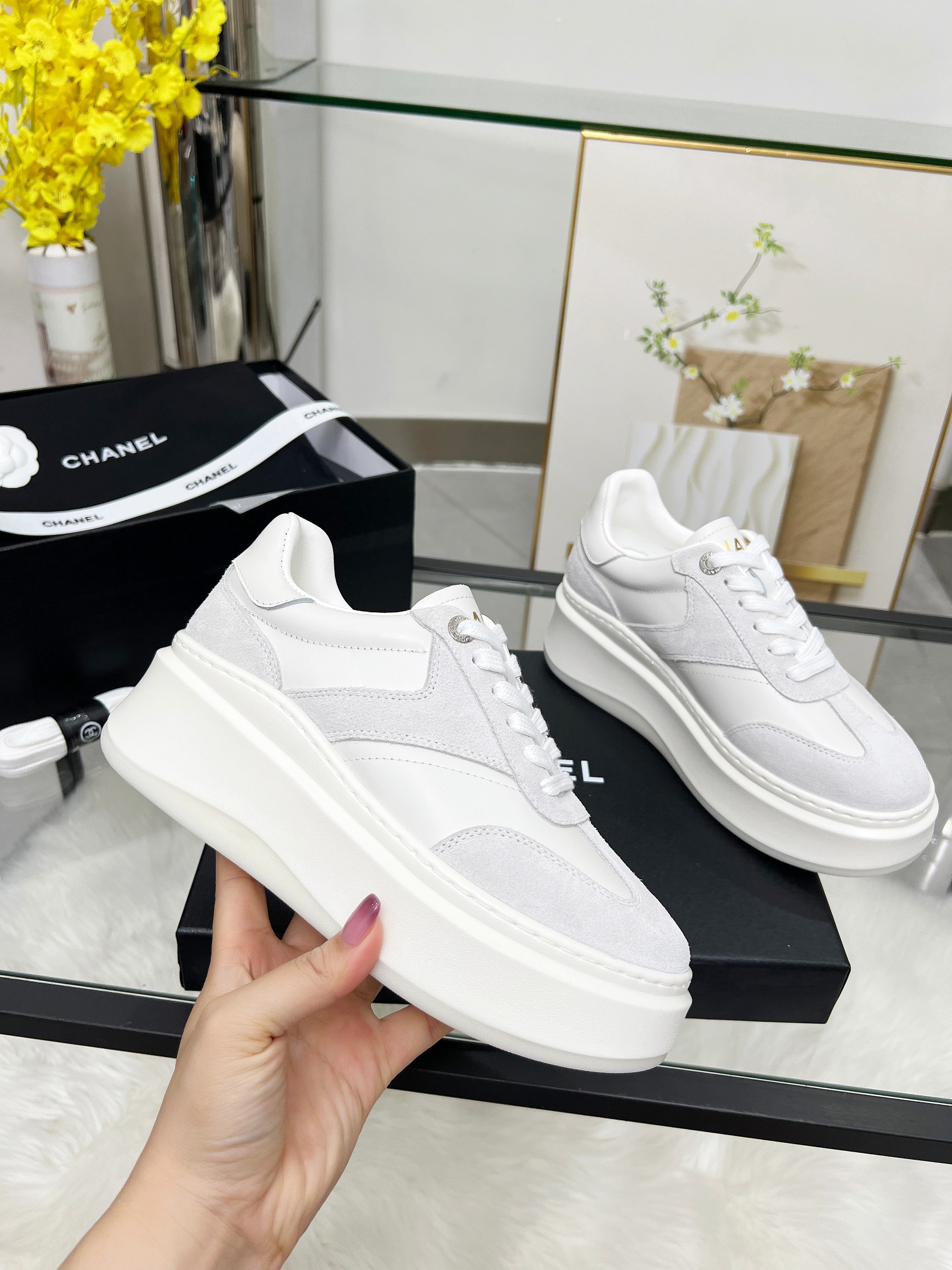 Chanel 25C Platform Sneakers White