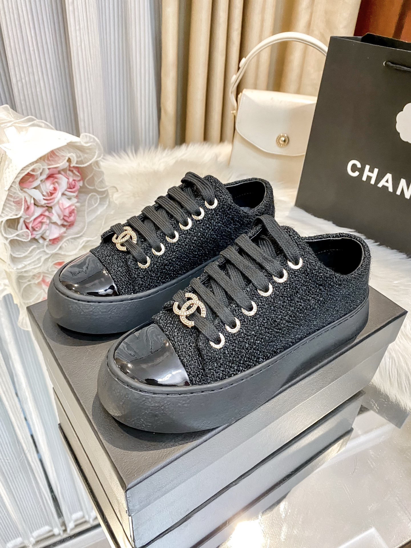 Chanel Woven Platform Sneakers Multicolor