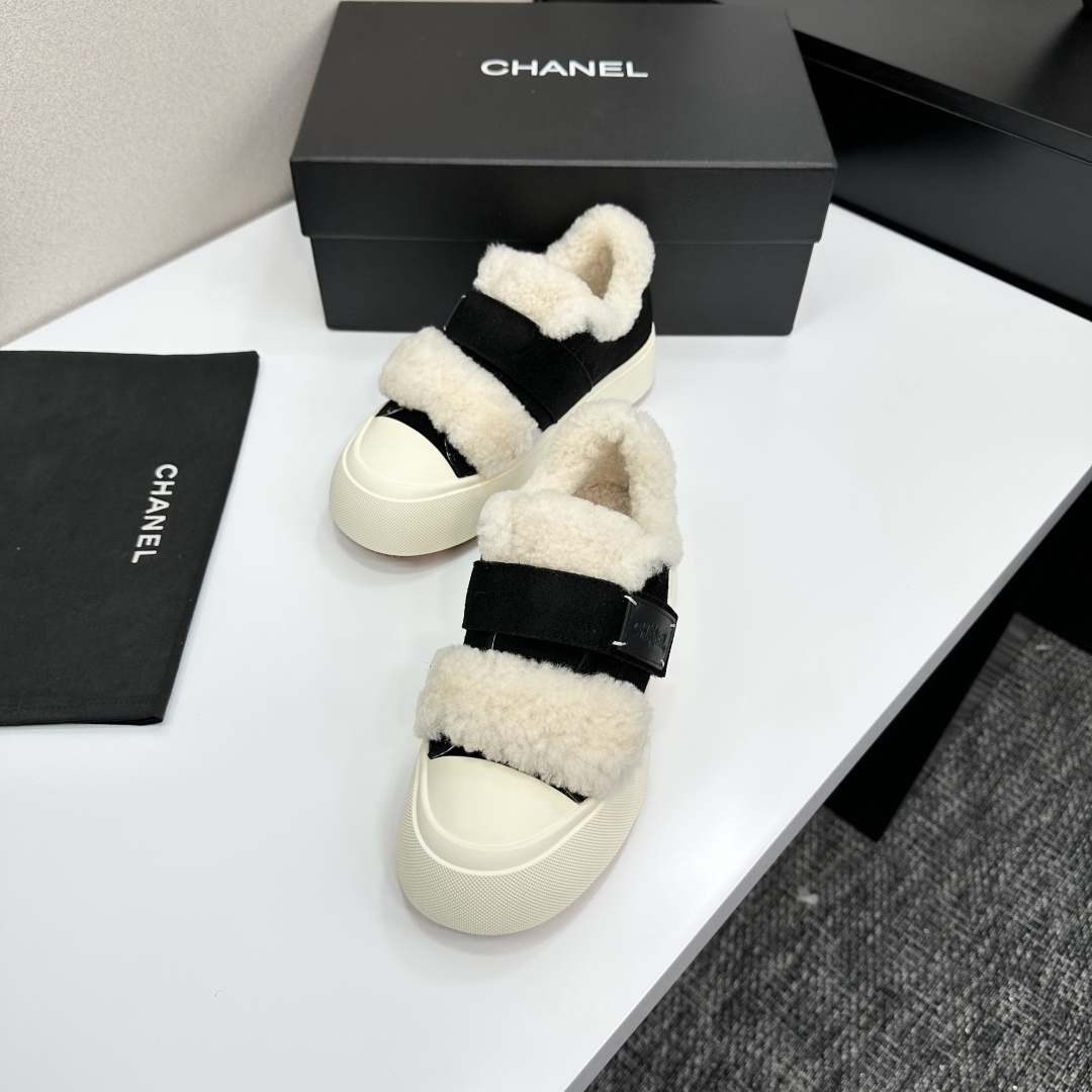 Chanel Panda Shearling Sneakers Black White