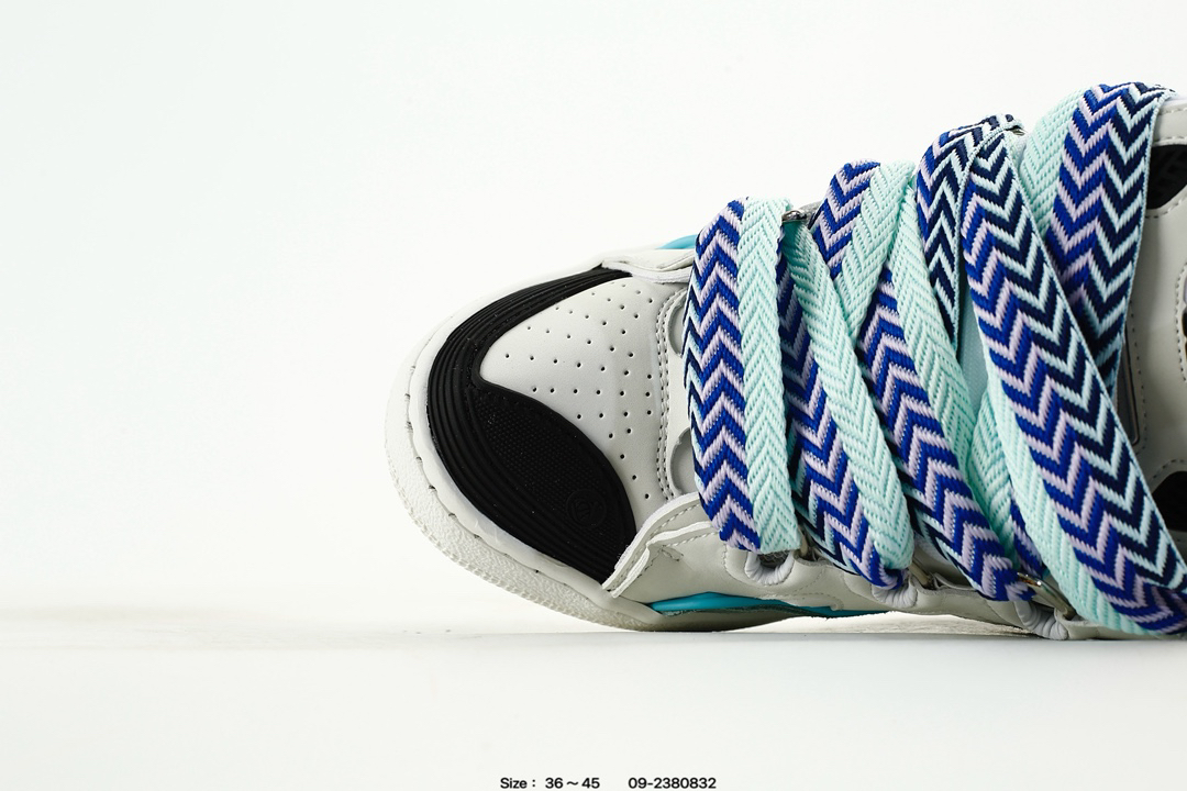 Lanvin Leather Curb Sneakers White Teal
