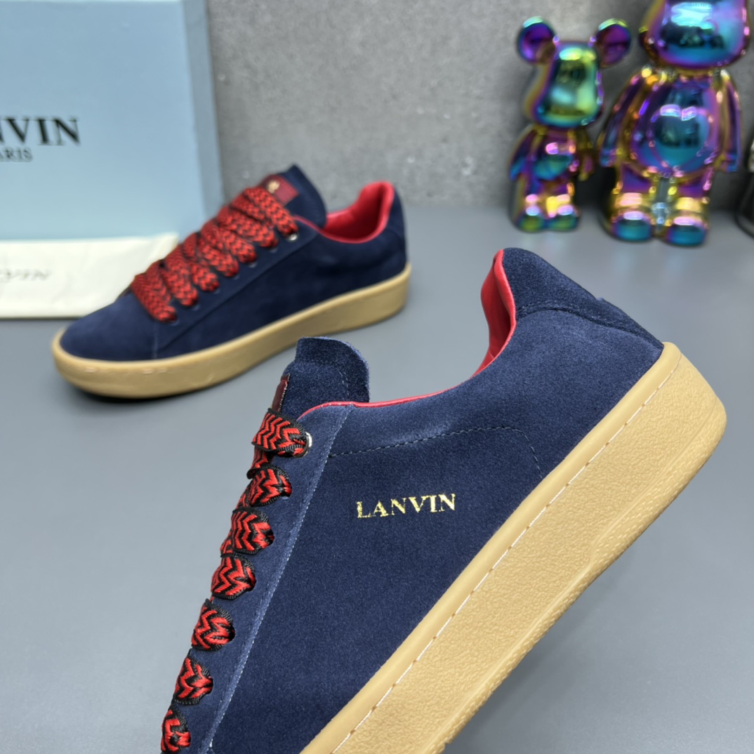 Lanvin Suede Low-Top Sneakers Navy