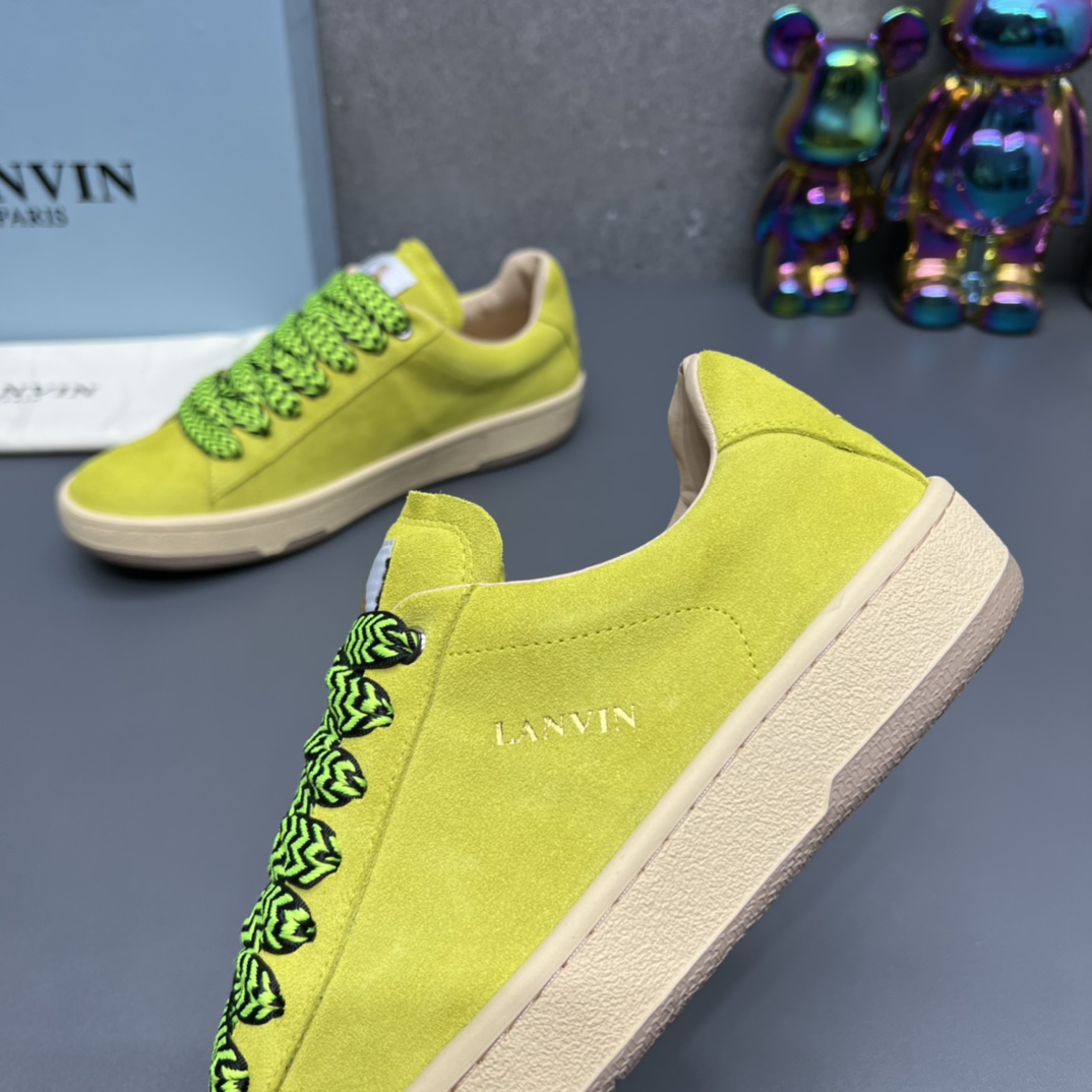 Lanvin Suede Lace-Up Sneakers Neon Yellow