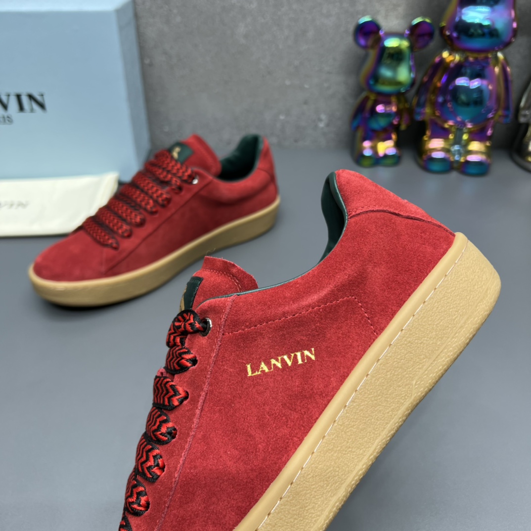 Lanvin Suede Lace-Up Sneakers Red