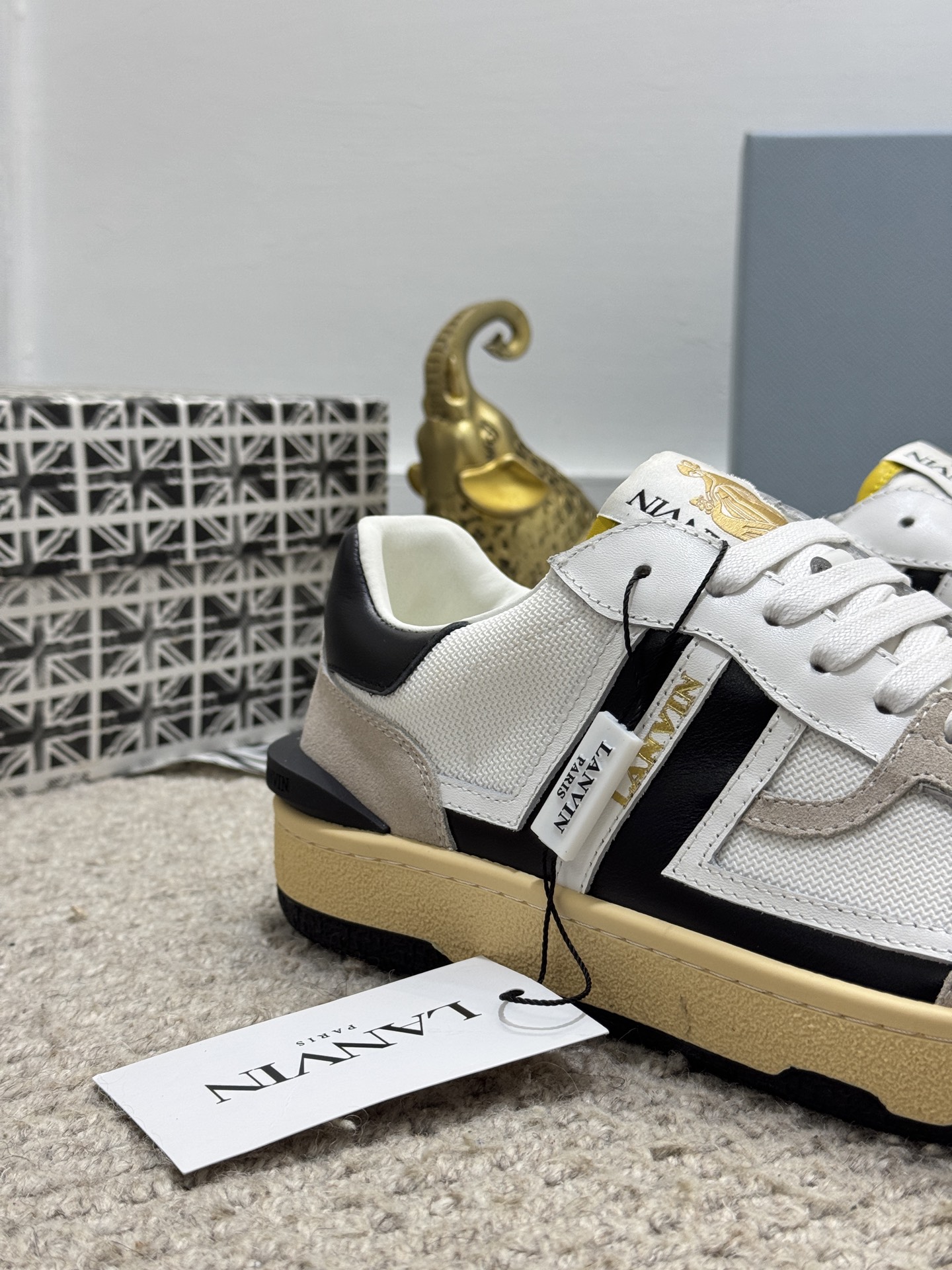 Lanvin Paris Retro Lace-Up Sneakers White/Black