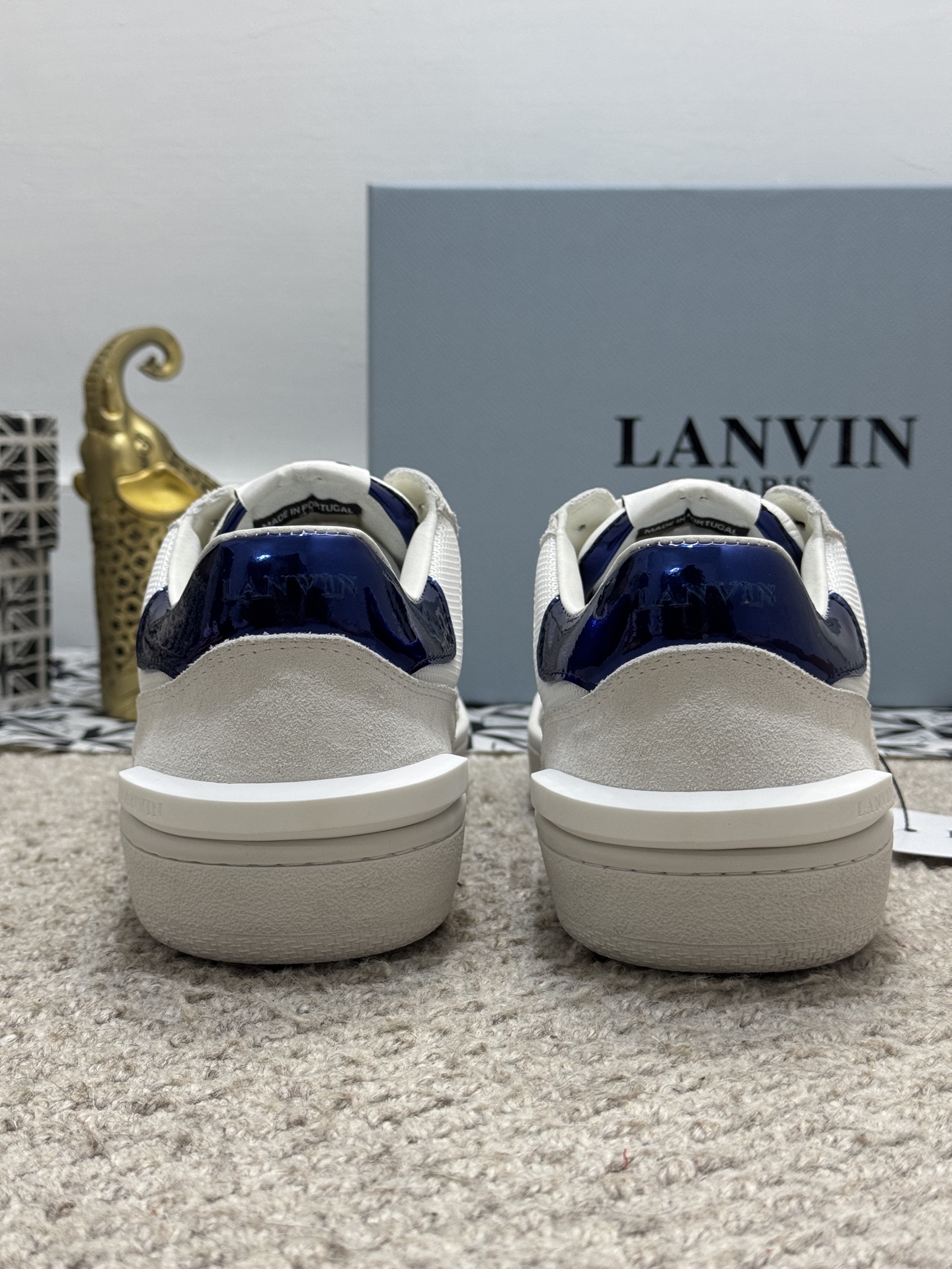 Lanvin Lace-Up Retro Sneakers White Navy