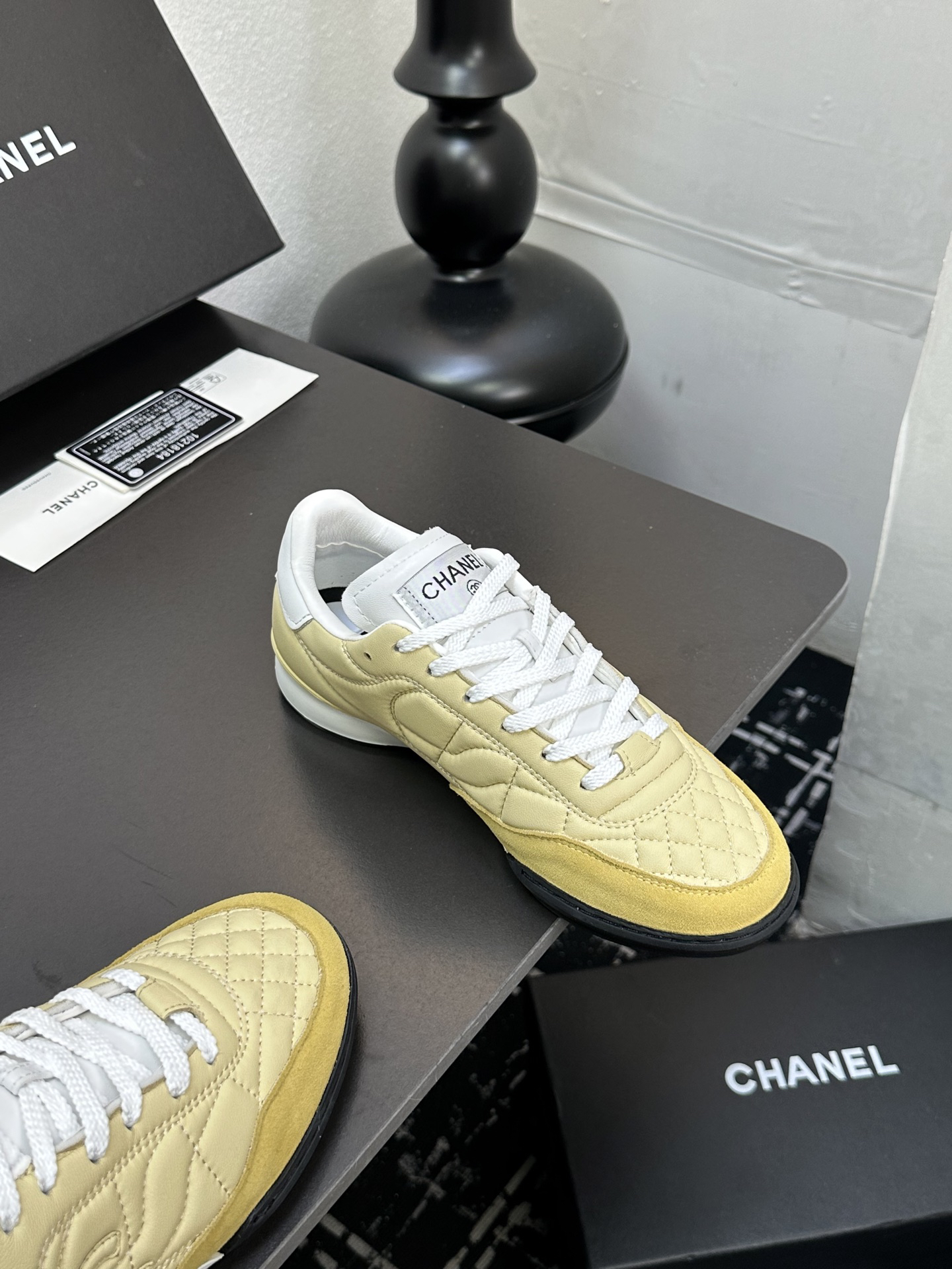 Chanel Quilted Leather Sneakers Beige