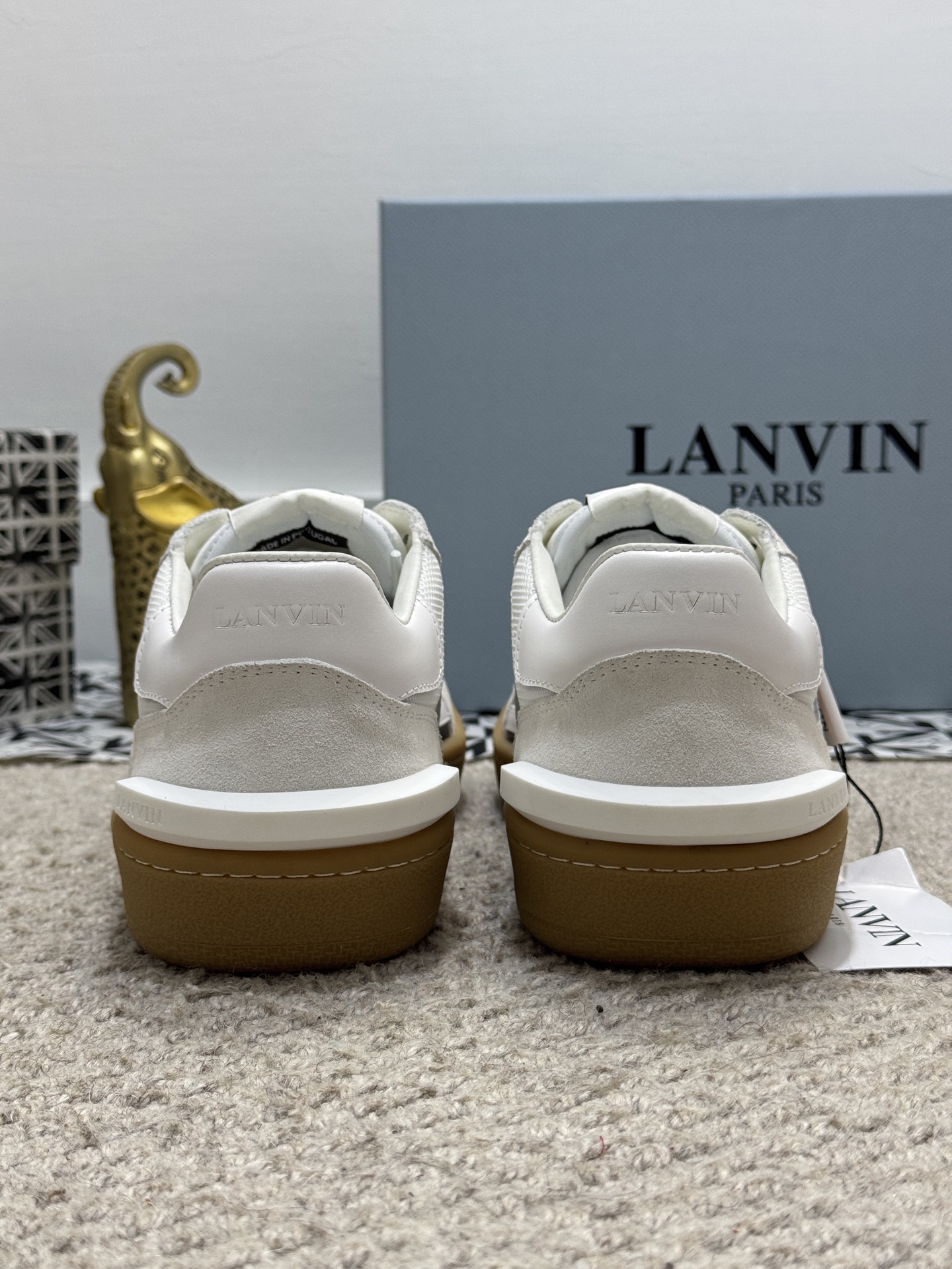 Lanvin Suede Mesh Low-Top Sneakers White/Red/Navy