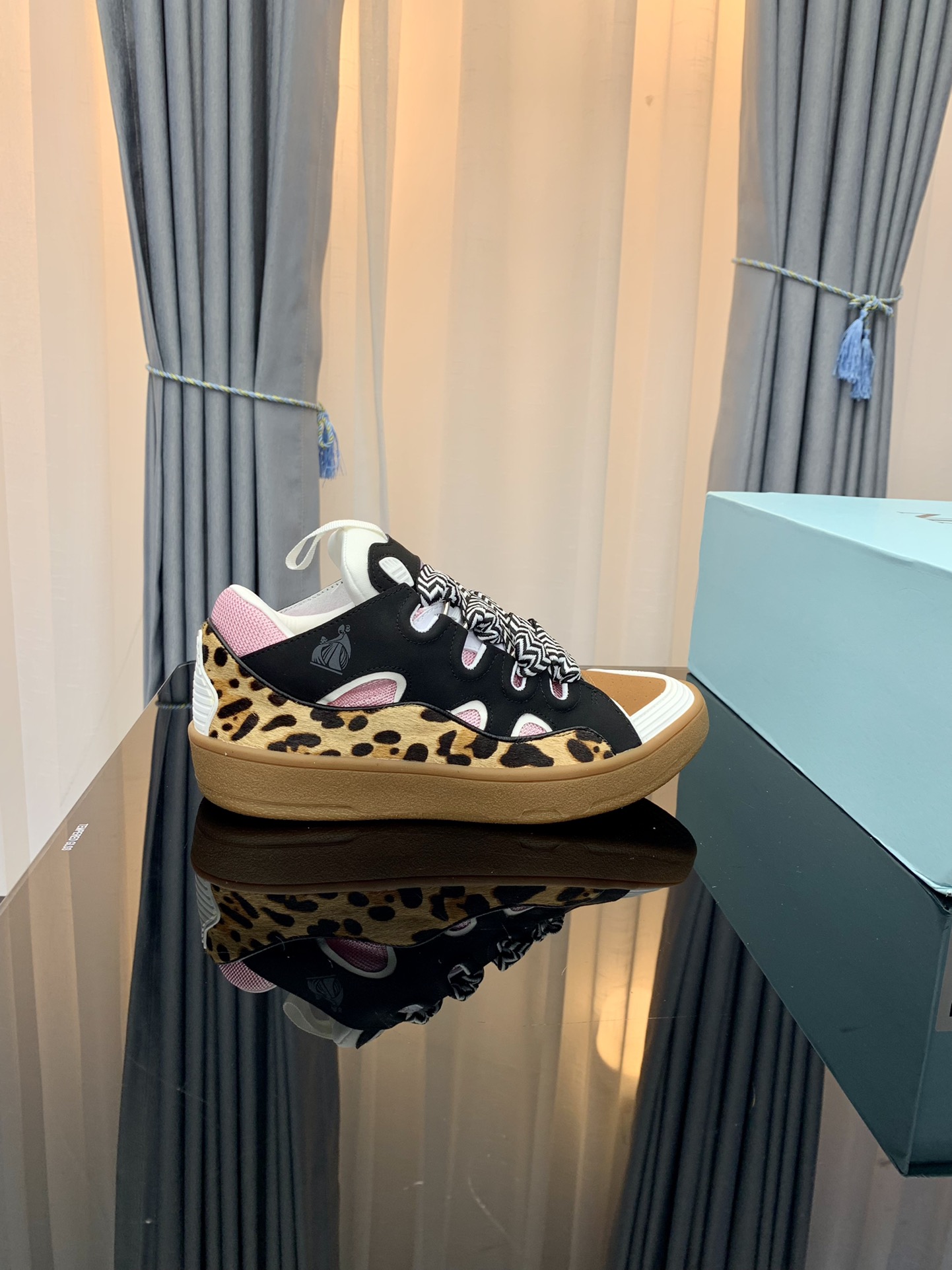 Lanvin Curb Low Leather Sneakers Multicolor