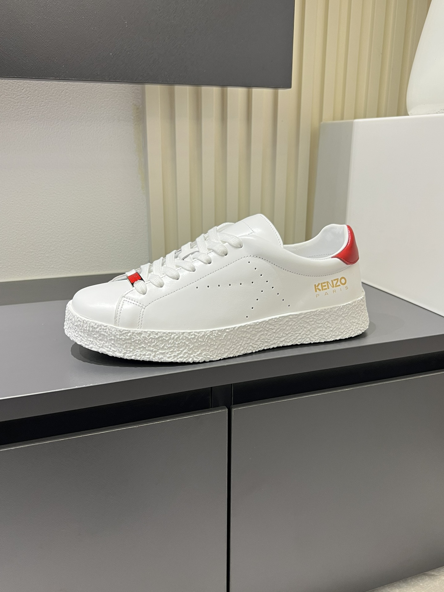Kenzo Men's Leather Low-Top Sneakers White/Red
