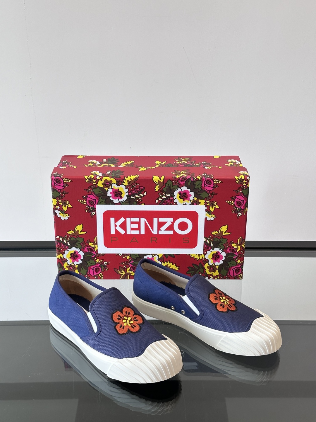 Kenzo Floral Slip-On Canvas Sneakers Navy